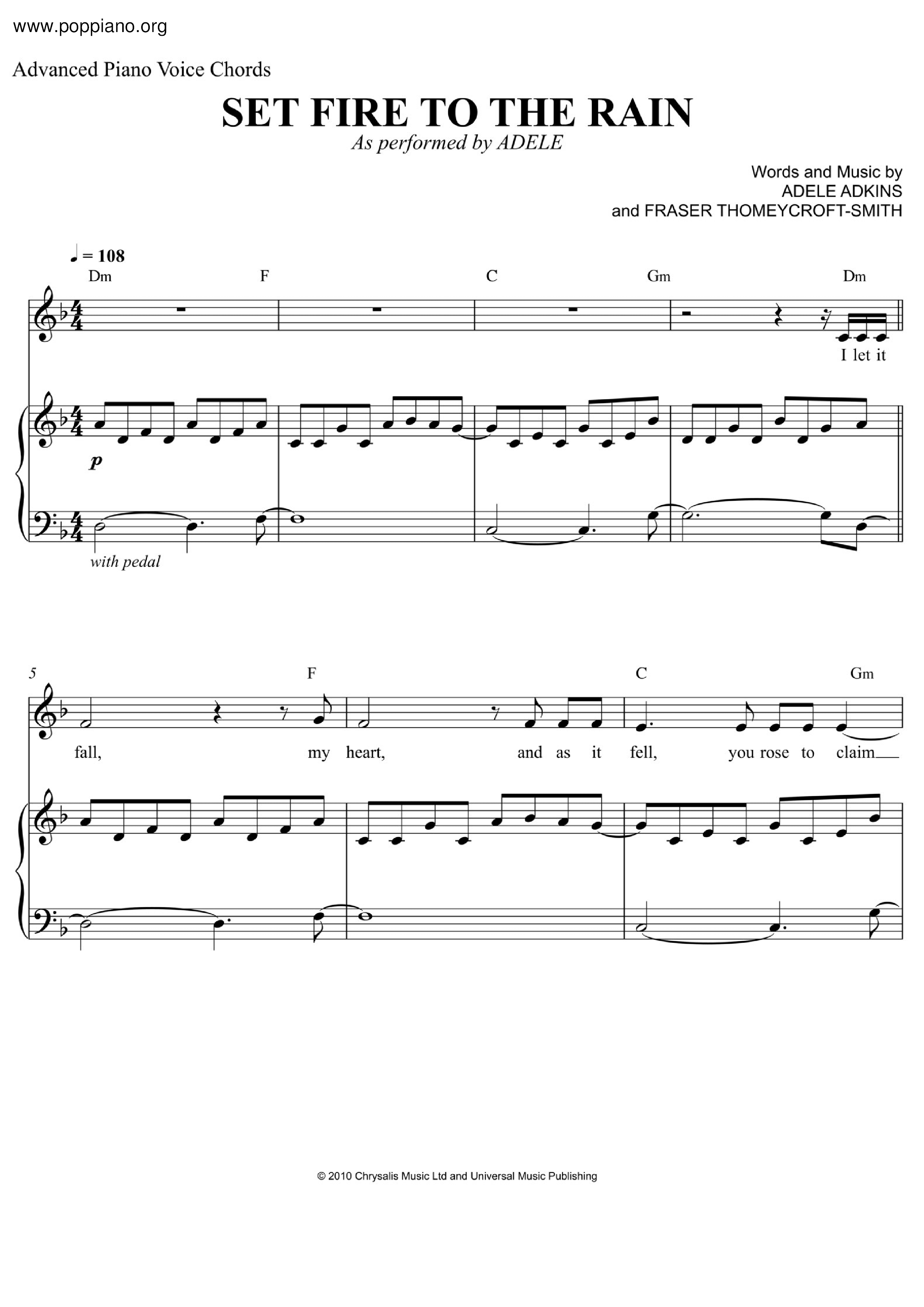 Adele Set Fire To The Rain Sheet Music Pdf Free Score Download 