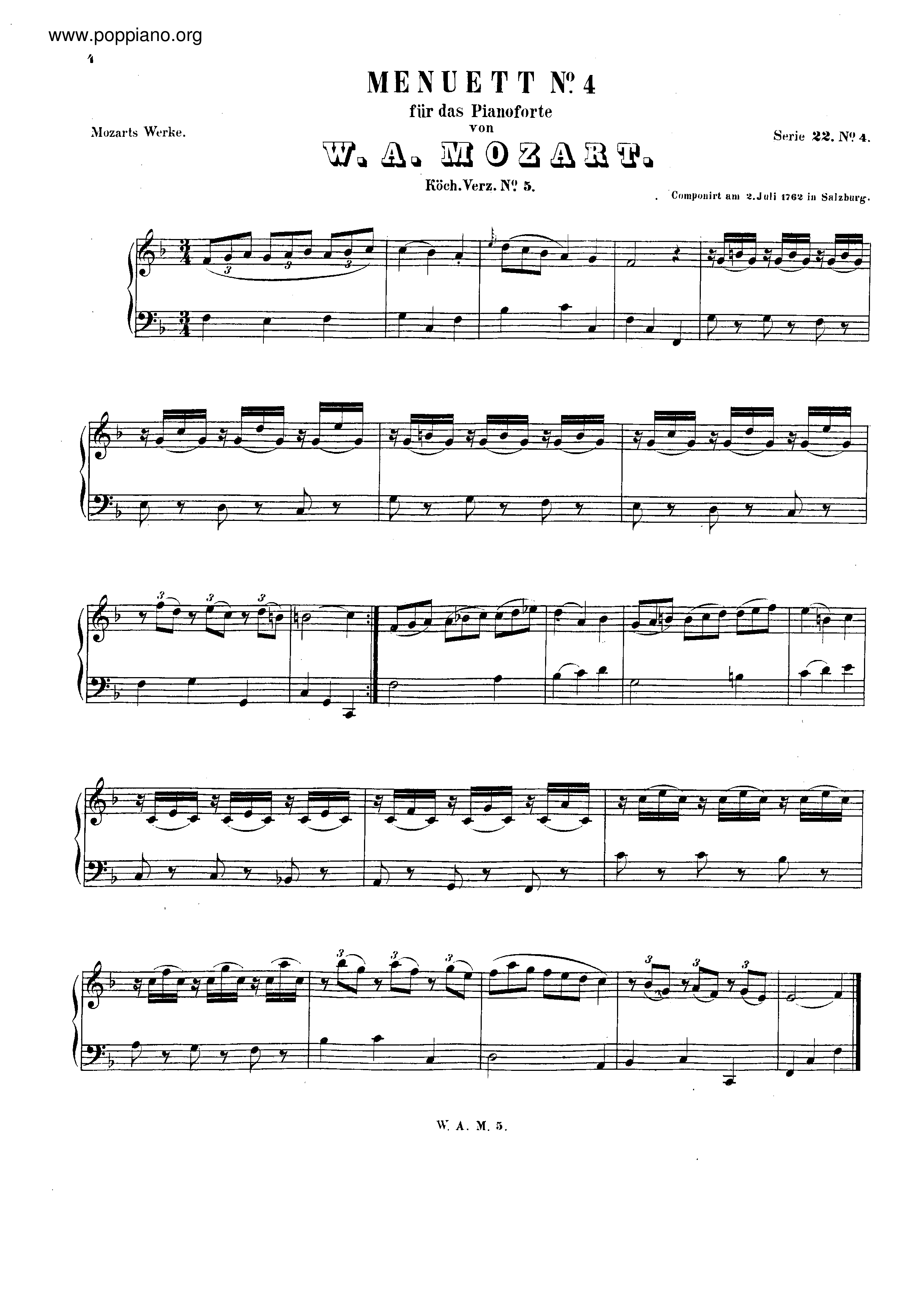 Menuett No 4ピアノ譜