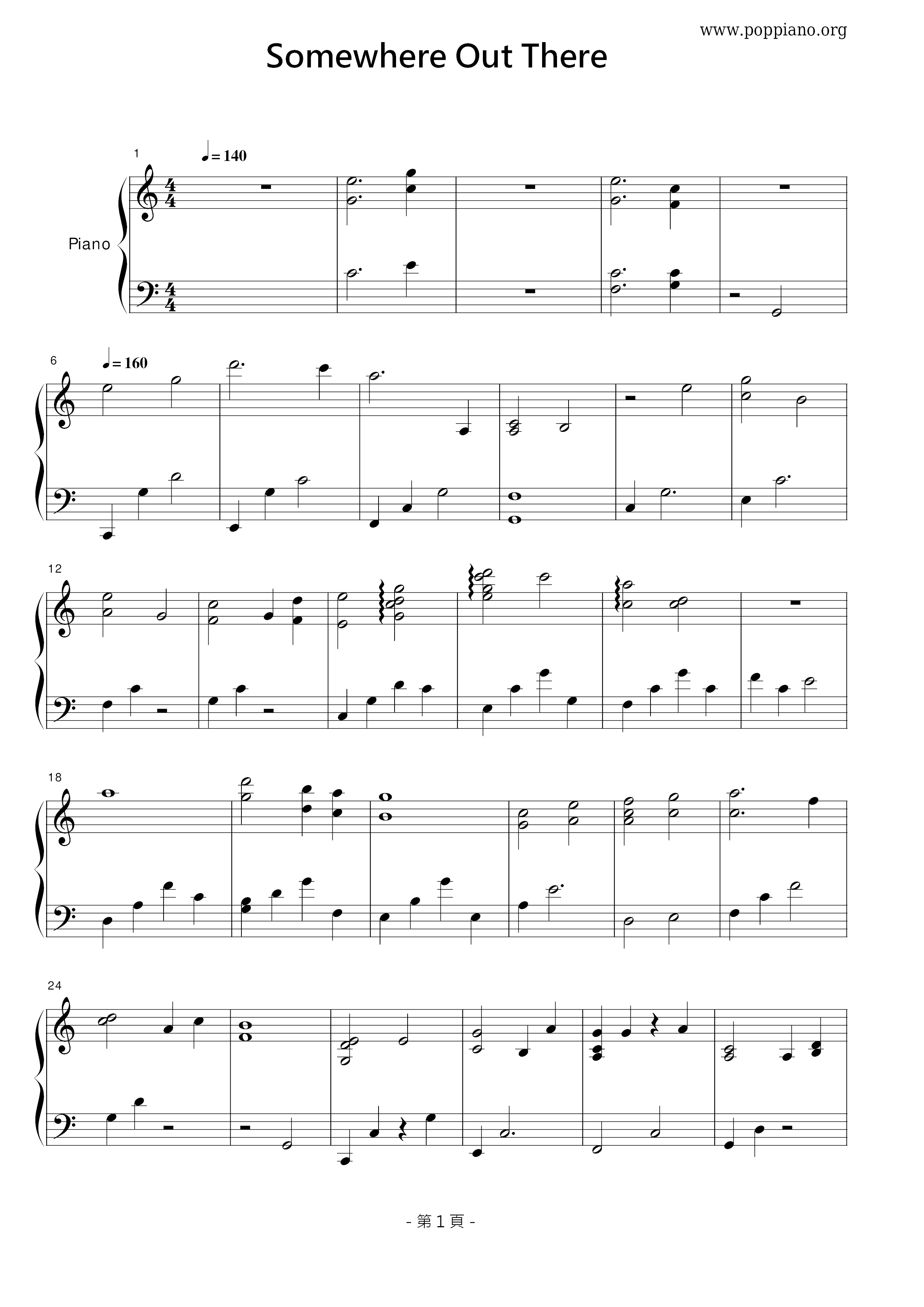 Somewhere Out There - From An American Tail Score