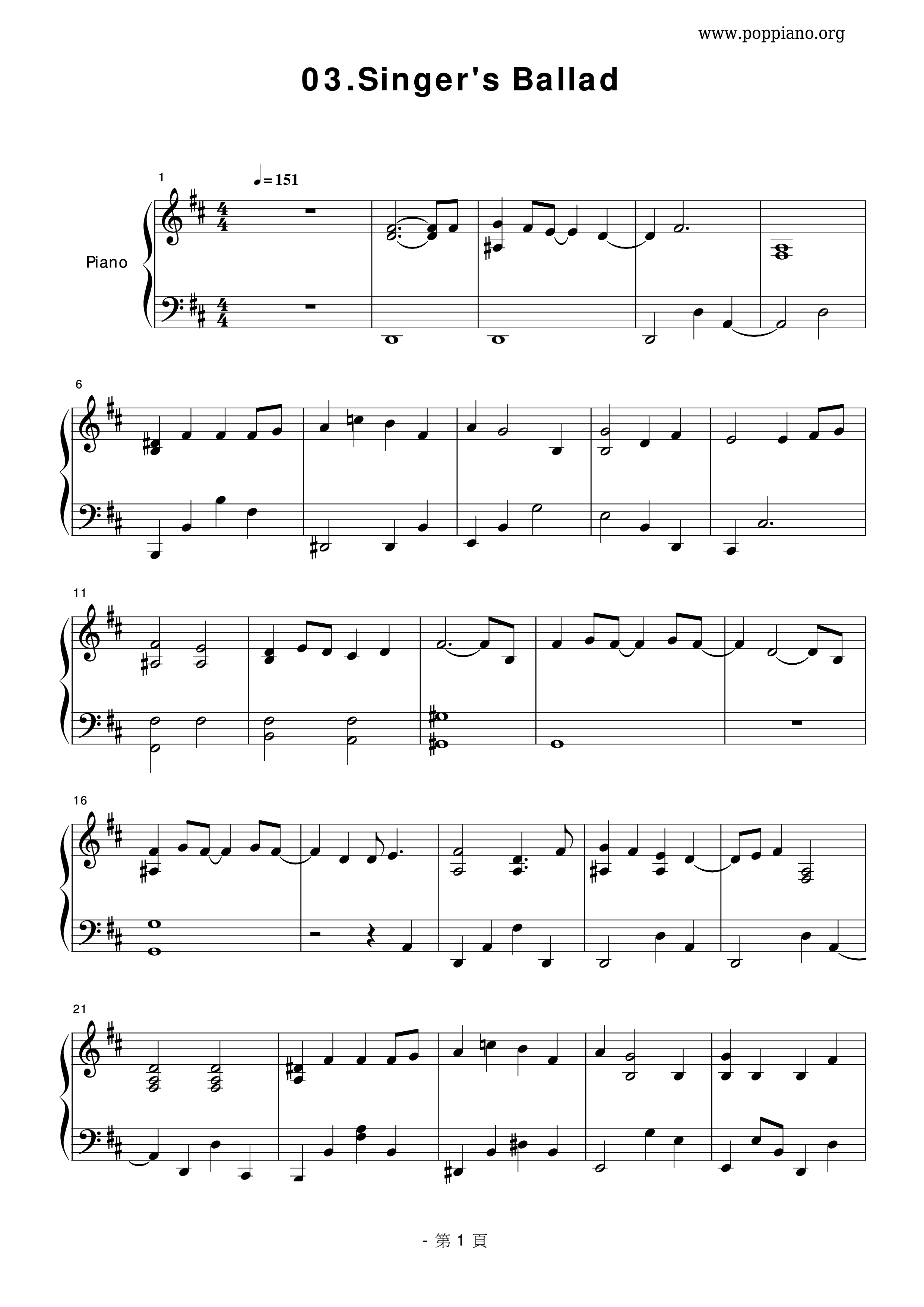 Song う た い の バ ラ ッ ド Score