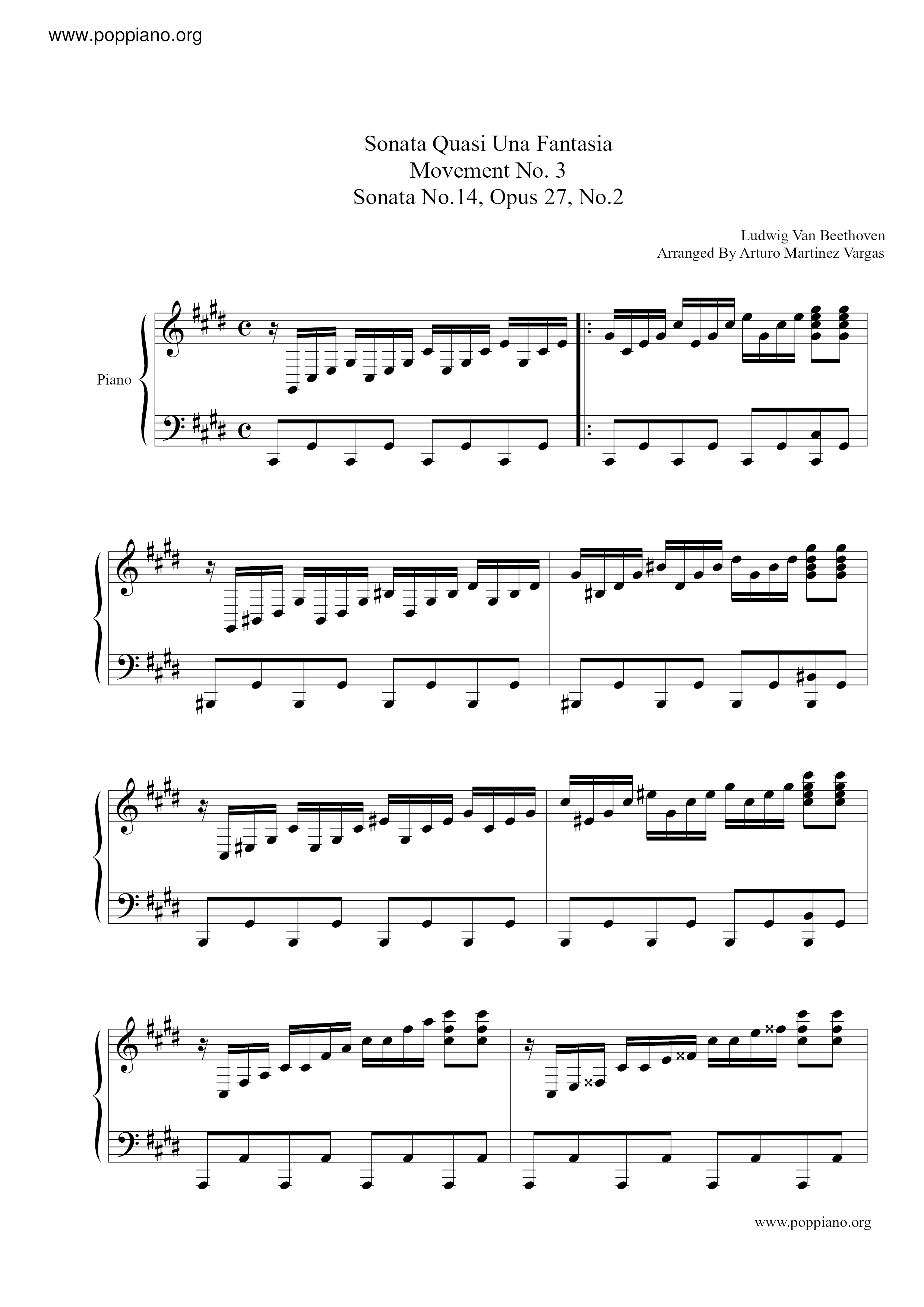 Moonlight Sonata Op. 27 No. 2 Mov 3 (月光奏鸣曲)琴谱