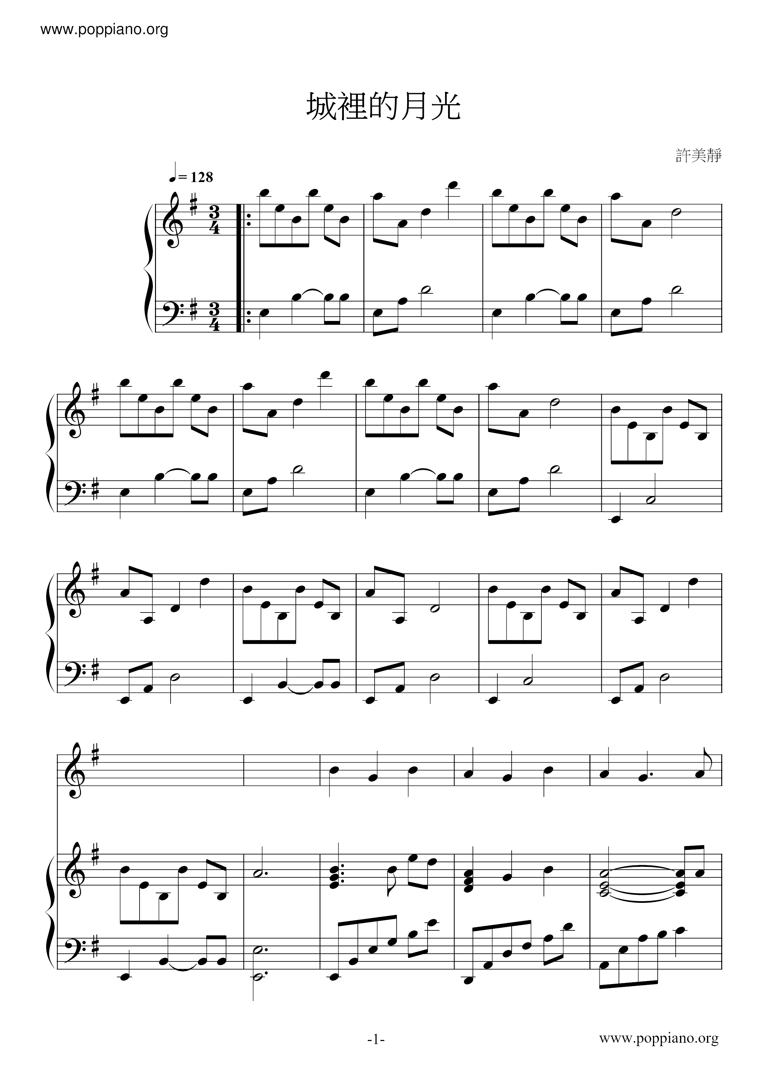 Moonlight In The City Score