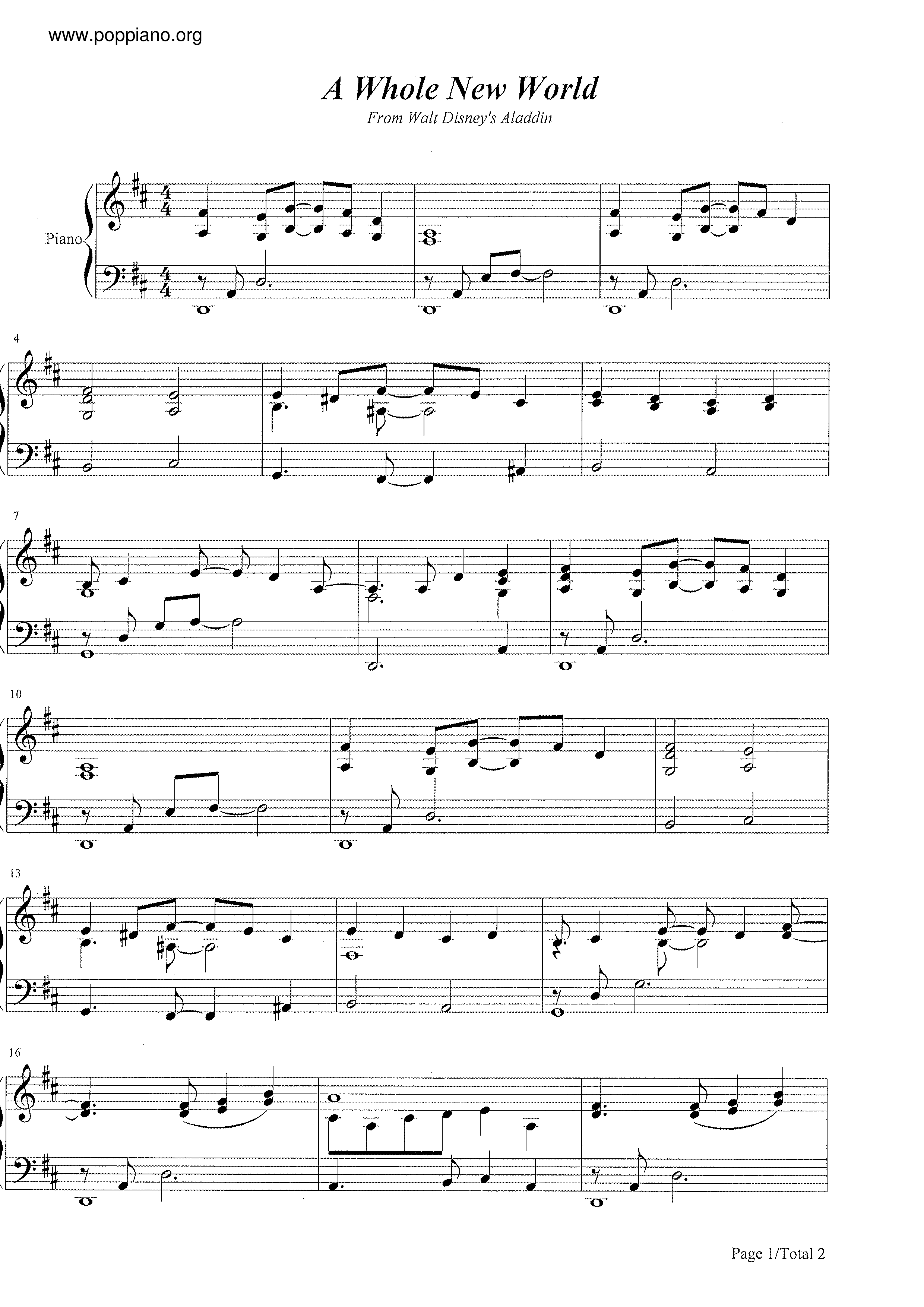 A Whole New World (End Title) - From Aladdin Score