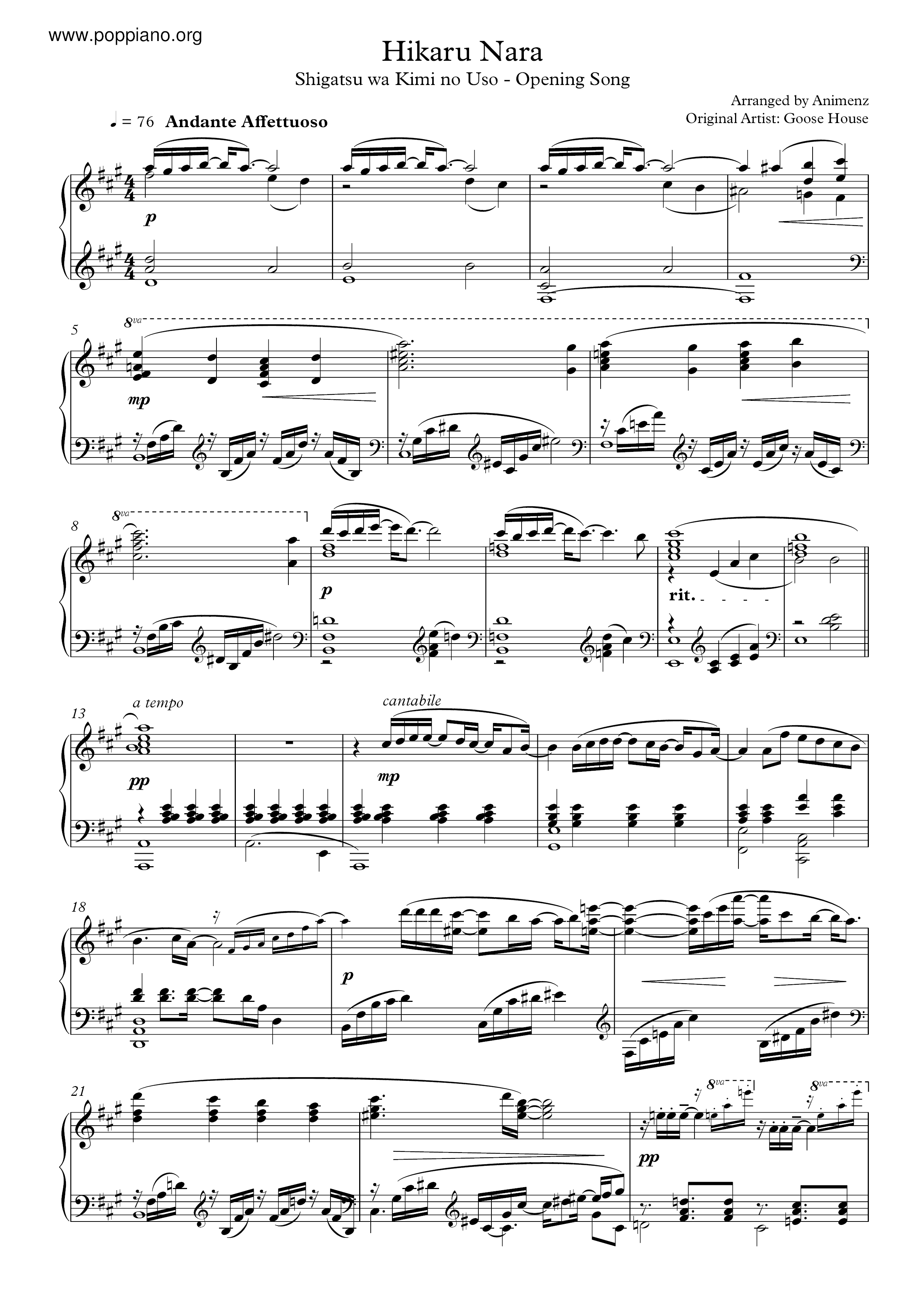 Shigatsu Wa Kimi No Uso - Hikaru Nara Score