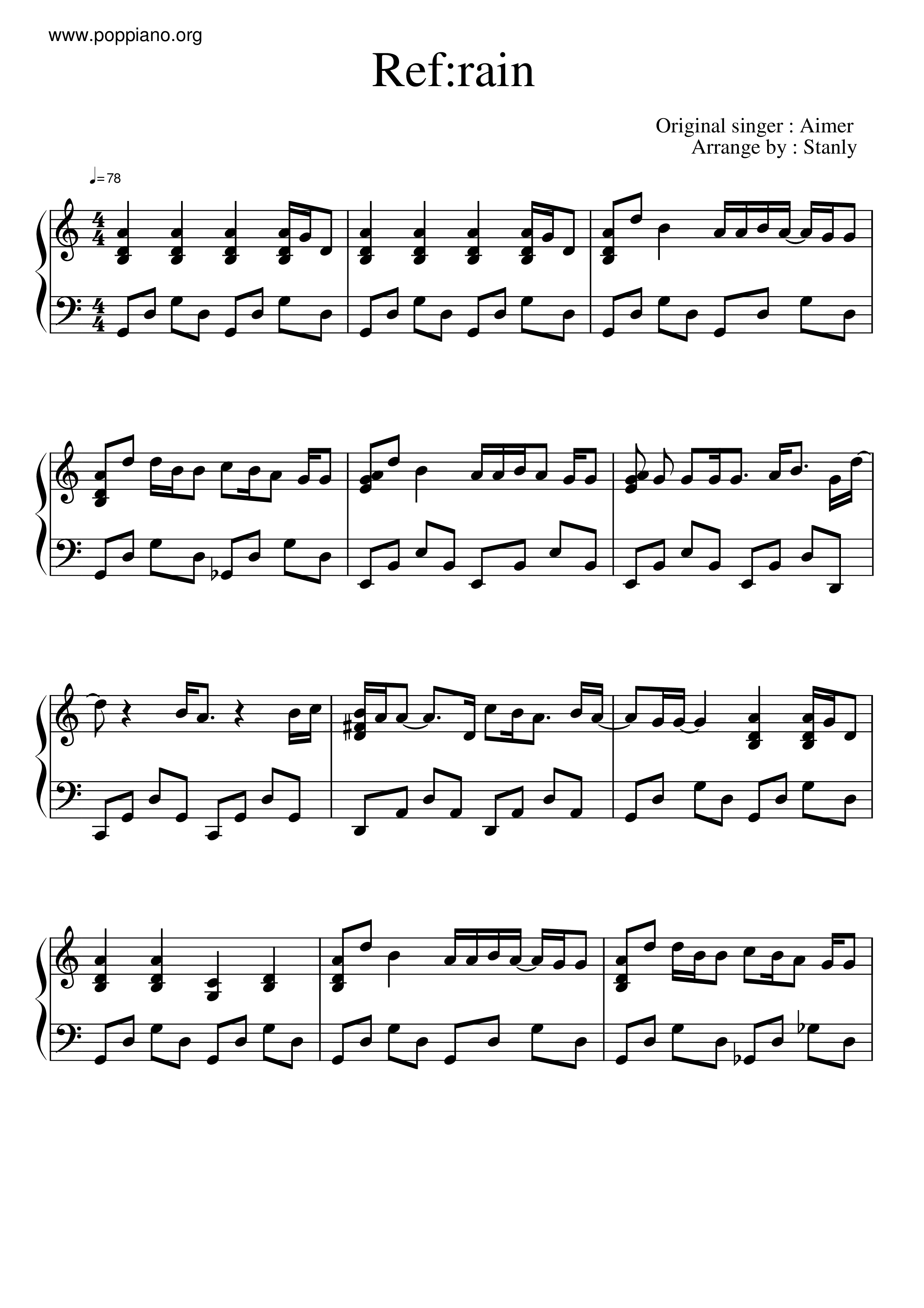 Ref:rain (愛在雨過天晴時)ピアノ譜