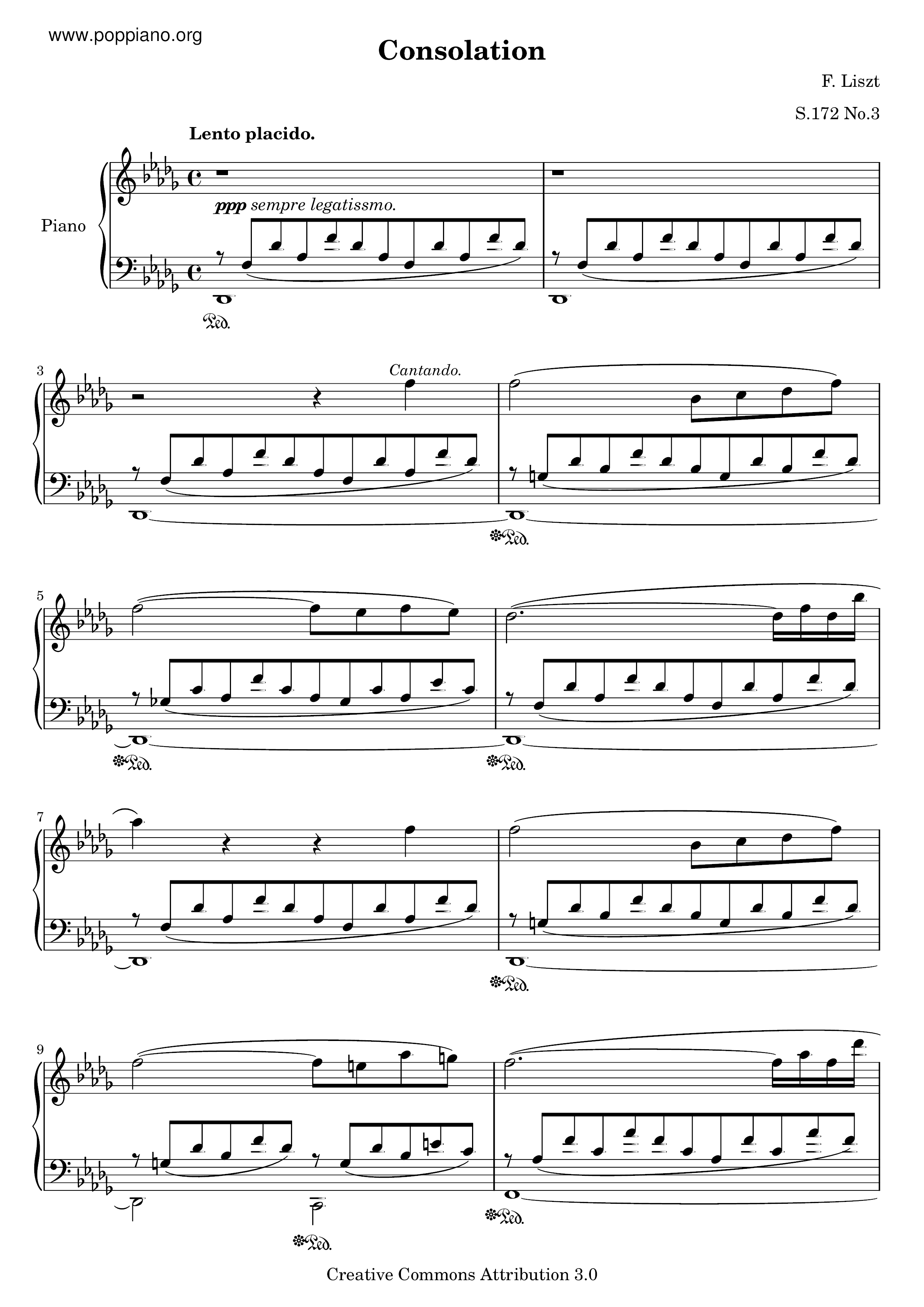 Consolation No. 3 In D-Flat Major S.172琴谱
