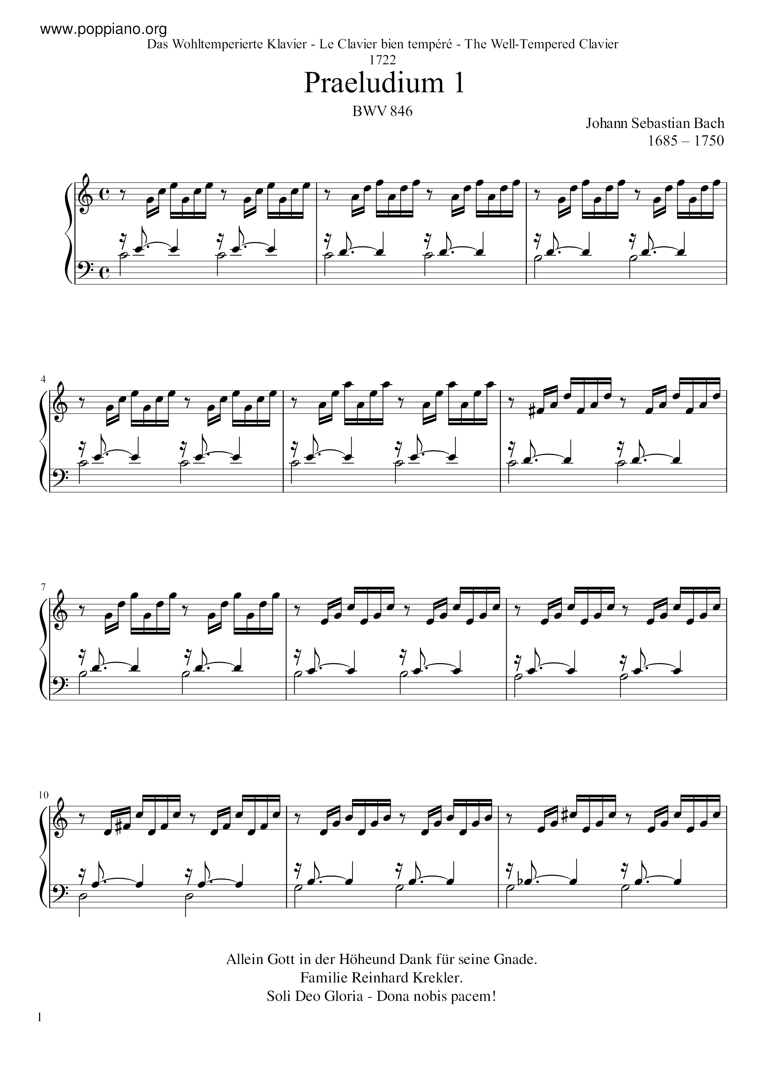 Prelude and Fugue in C major, BWV 846琴谱