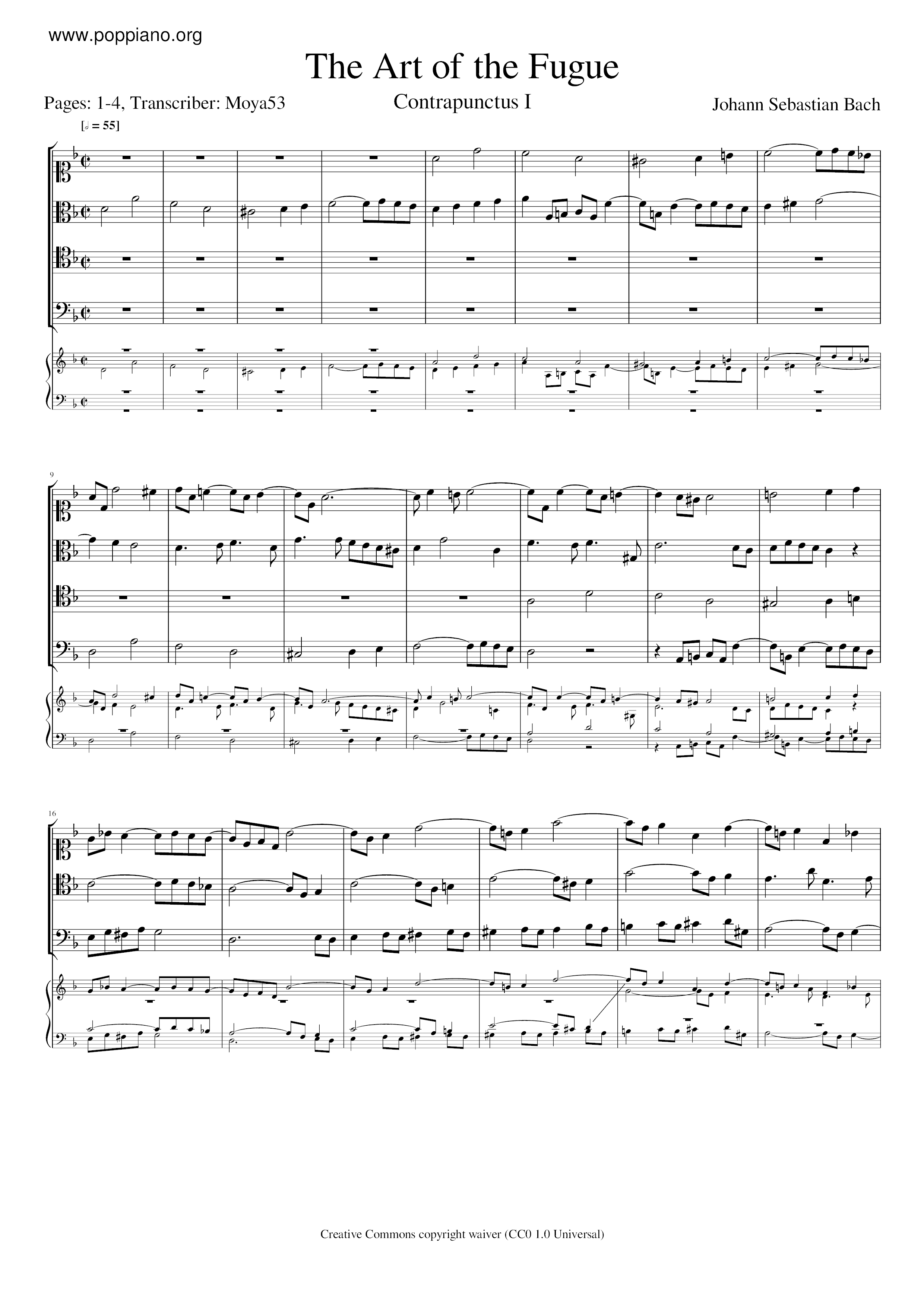 The Art Of The Fugue BWV 1080 Score