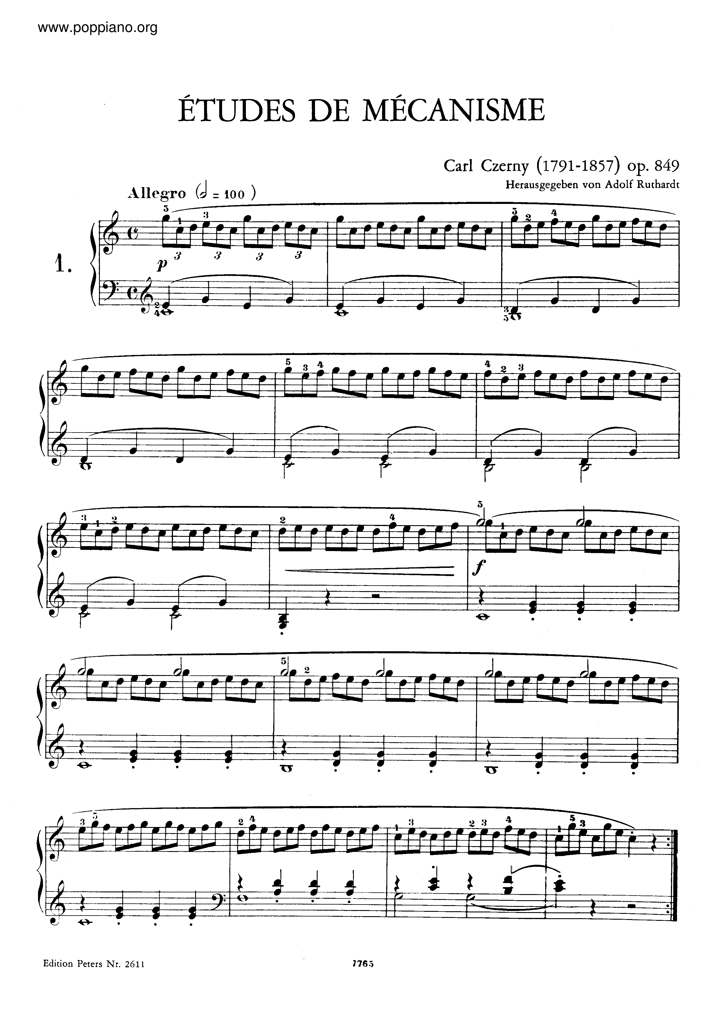 30 Etudes De Mecanisme, Op.849ピアノ譜