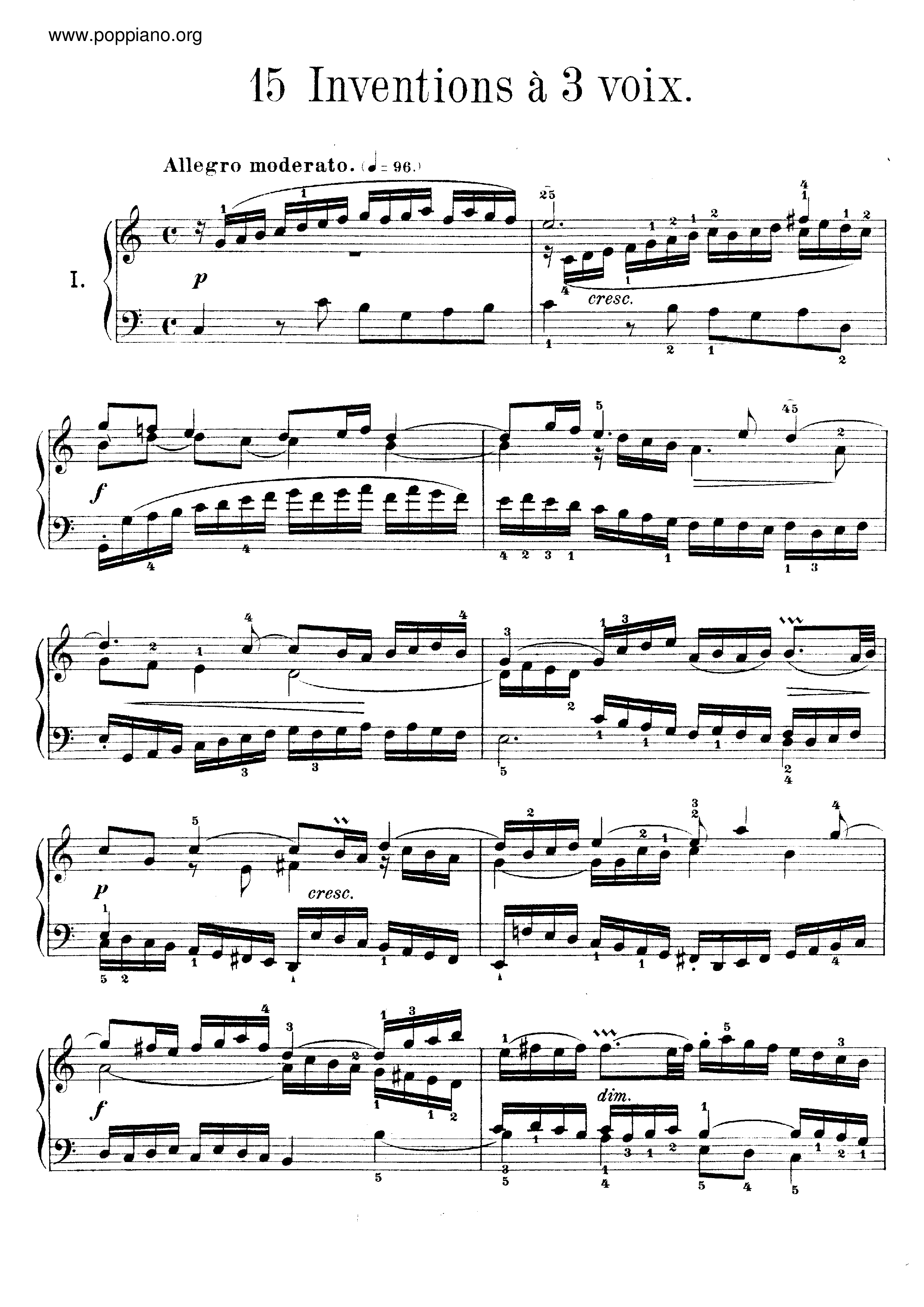 15 Three-Part Inventions, BWV 787-801 Score