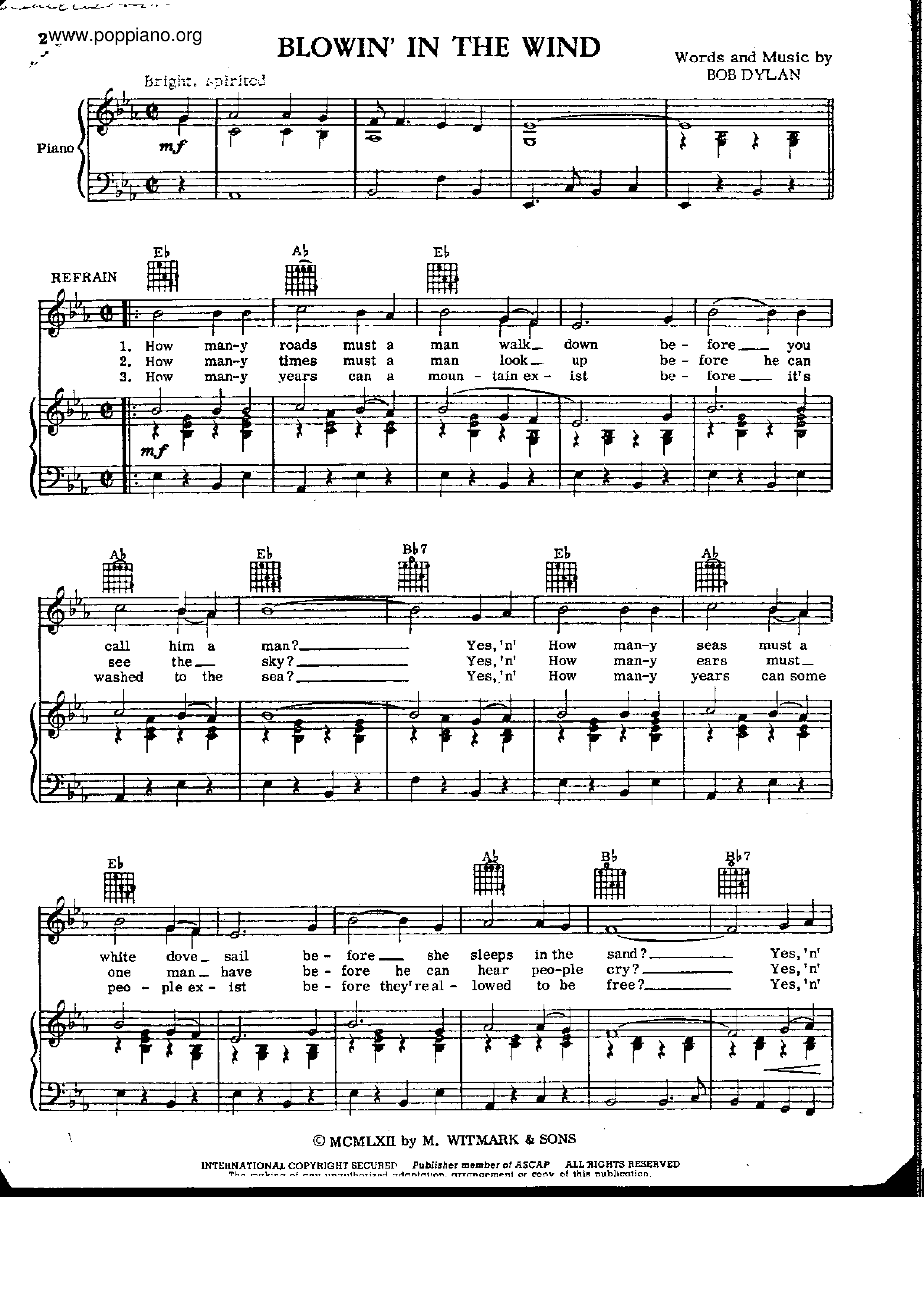 Blowin 'In The Wind Score