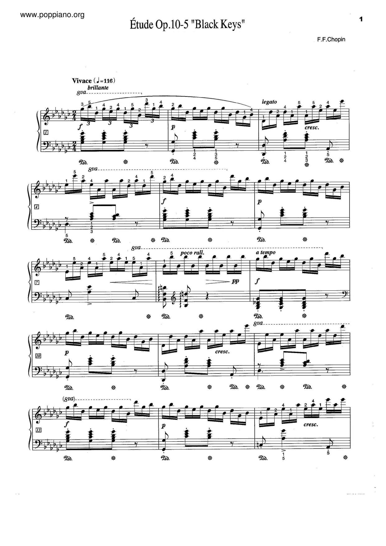 Op. 10, Etude No. 5 (Black Keys)琴譜