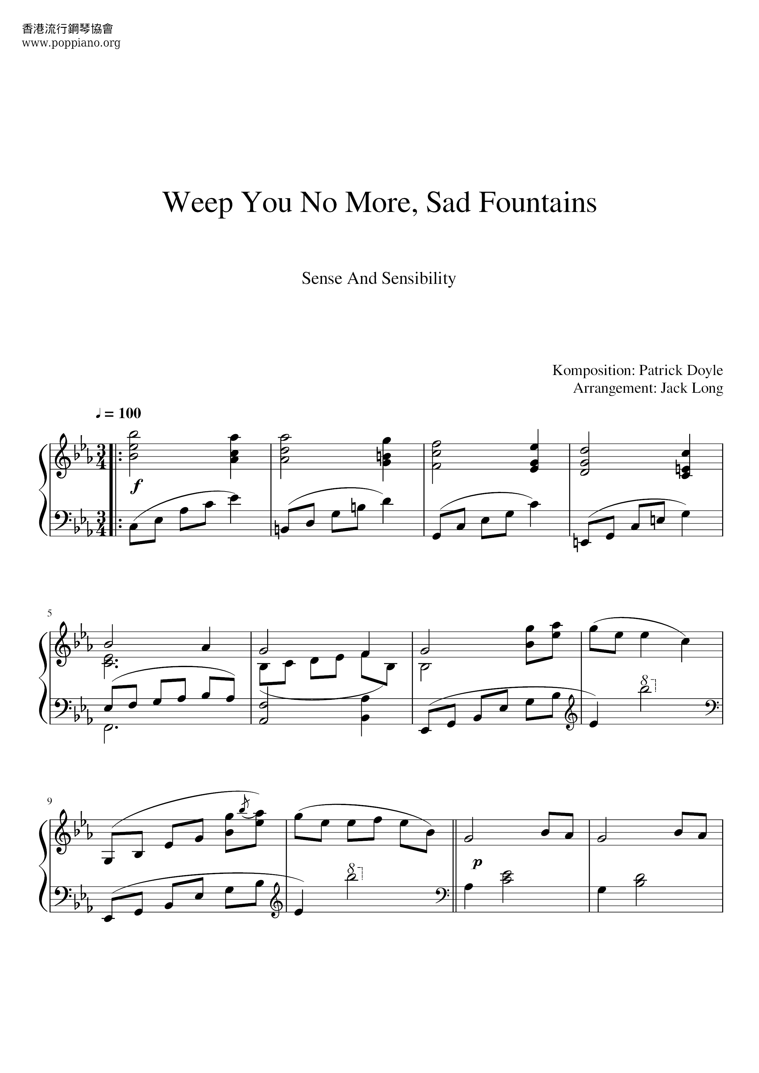 Weep You No More, Sad Fountains琴谱