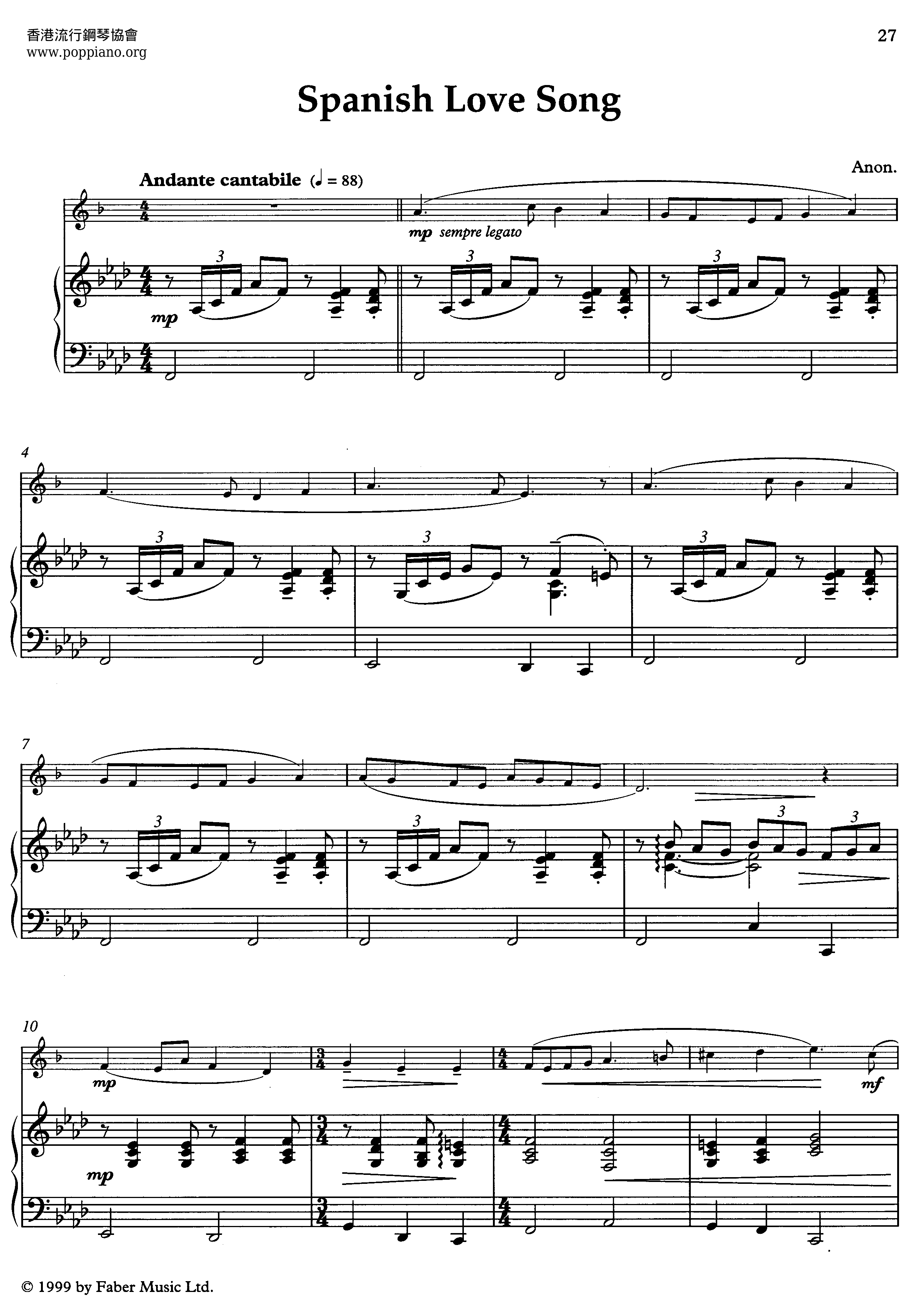 Spanish Love Song Score