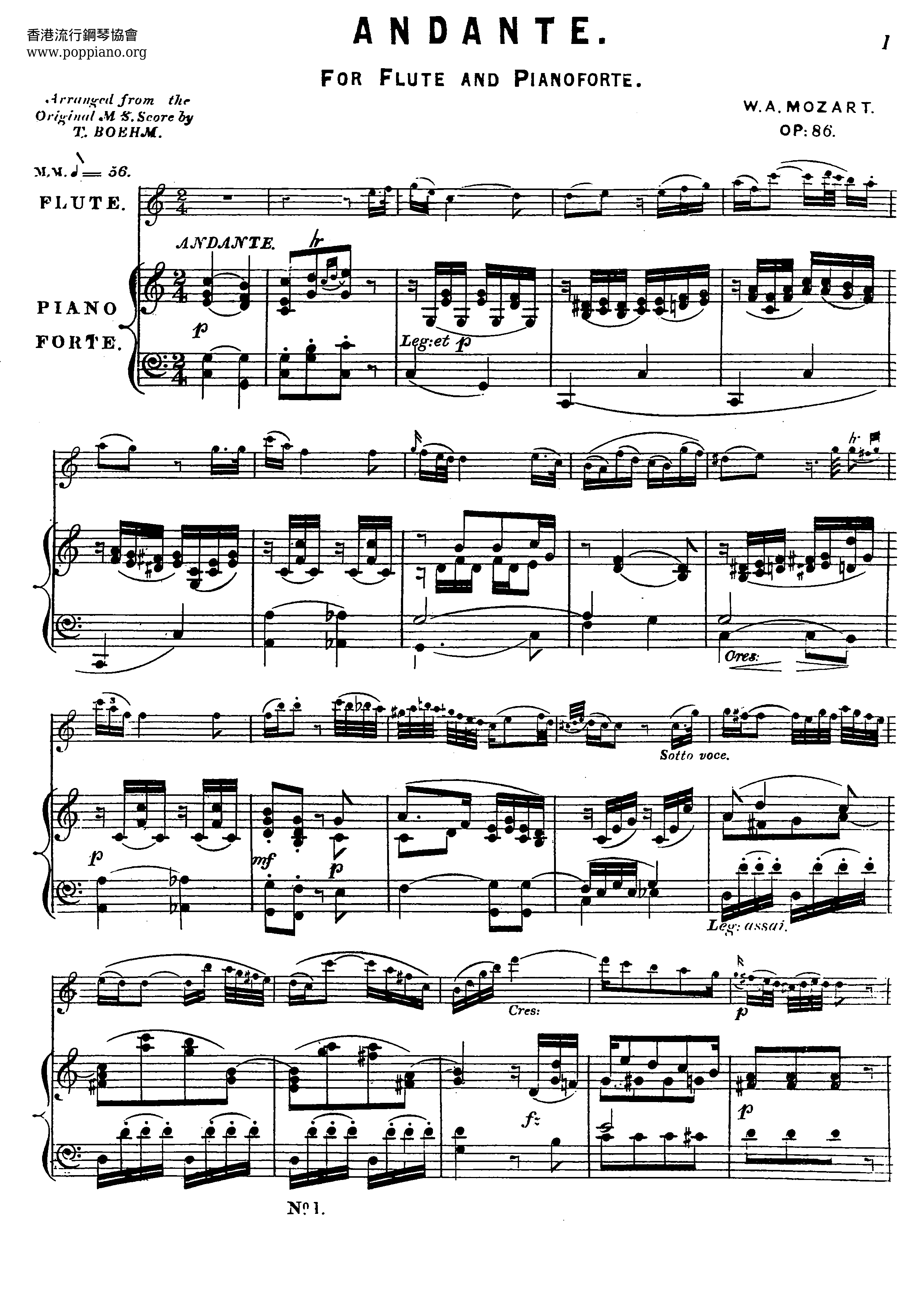Andante For Flute And Piano Op.86琴谱