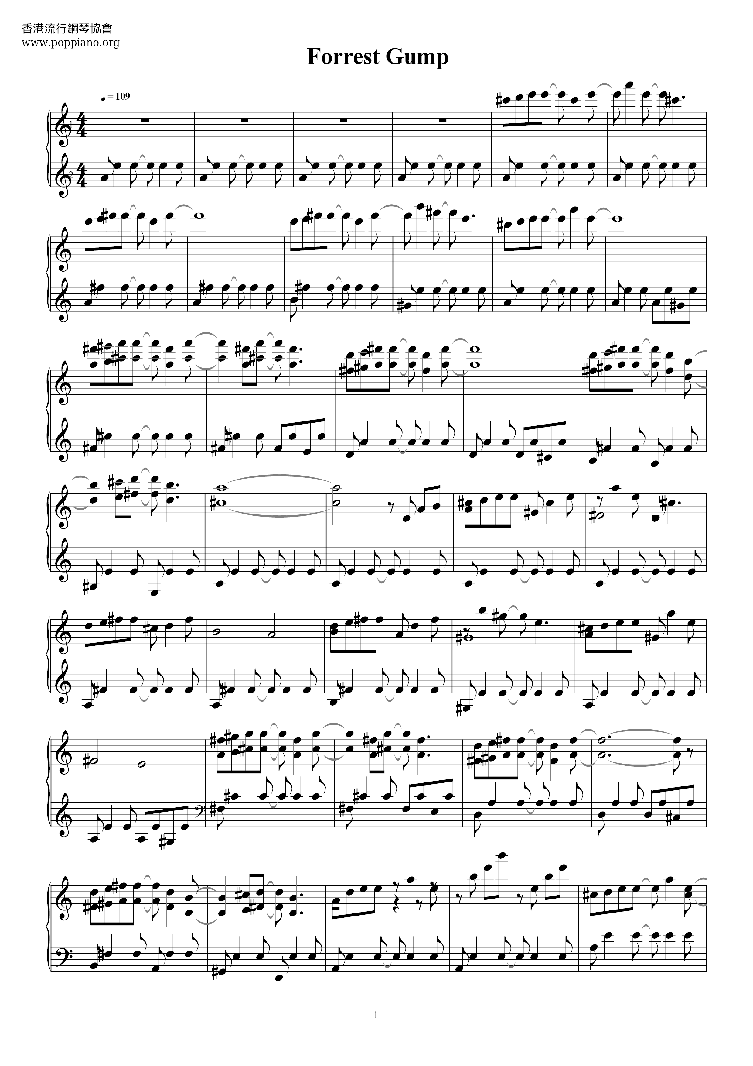 Forrest Gump Theme Song Score