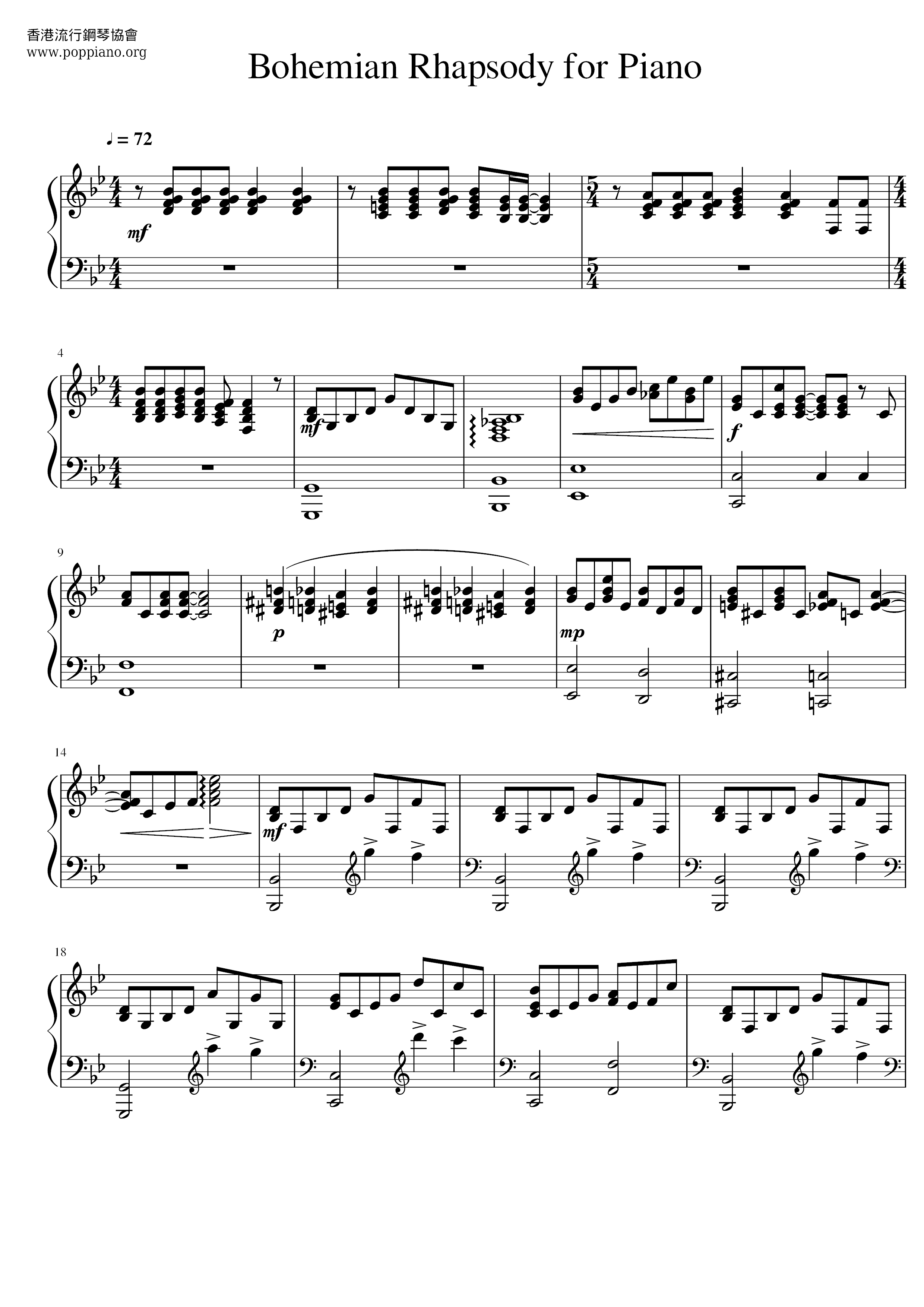 Bohemian Rhapsody琴譜