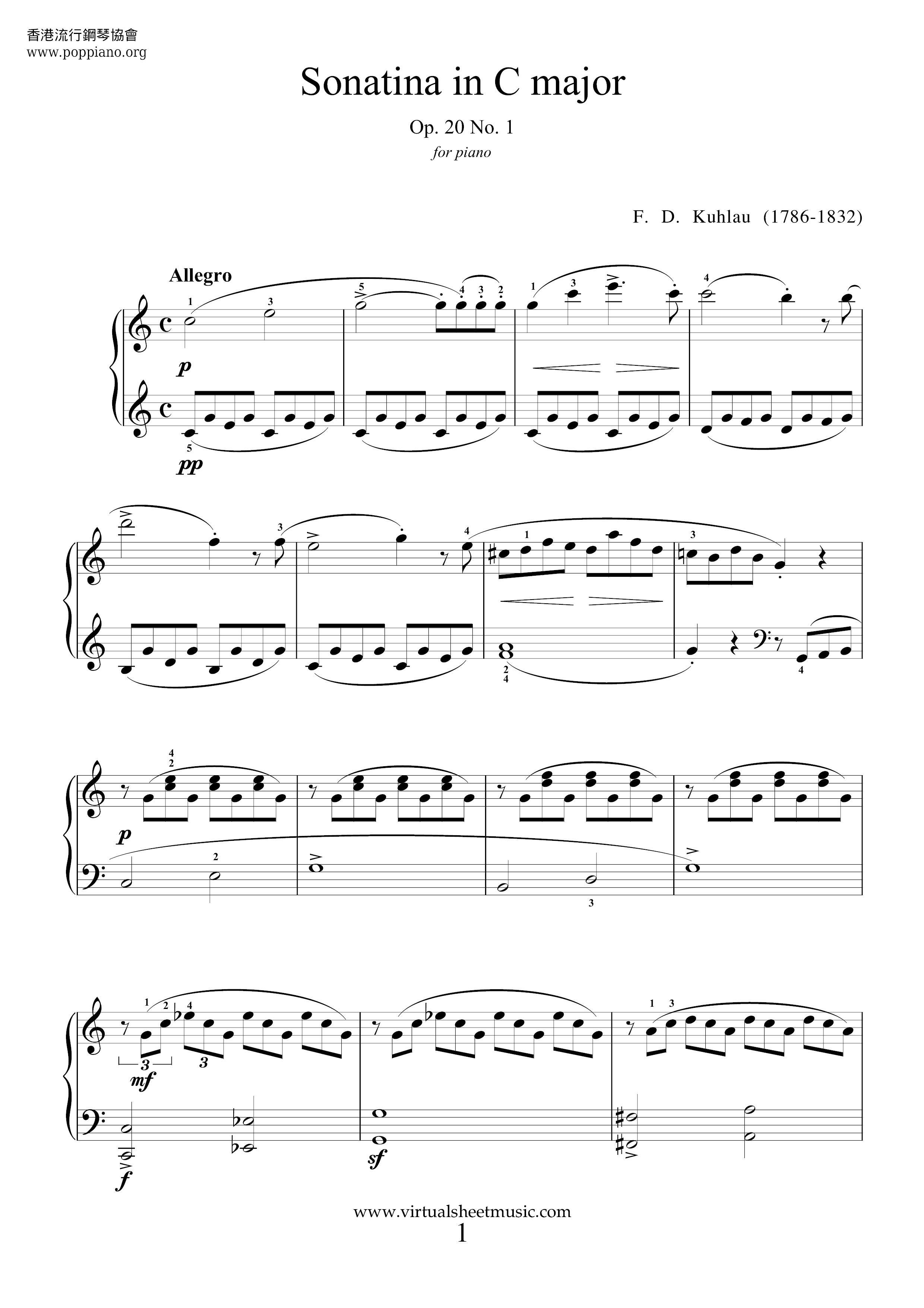 Sonatina In C Major Op.20 No.1 Score