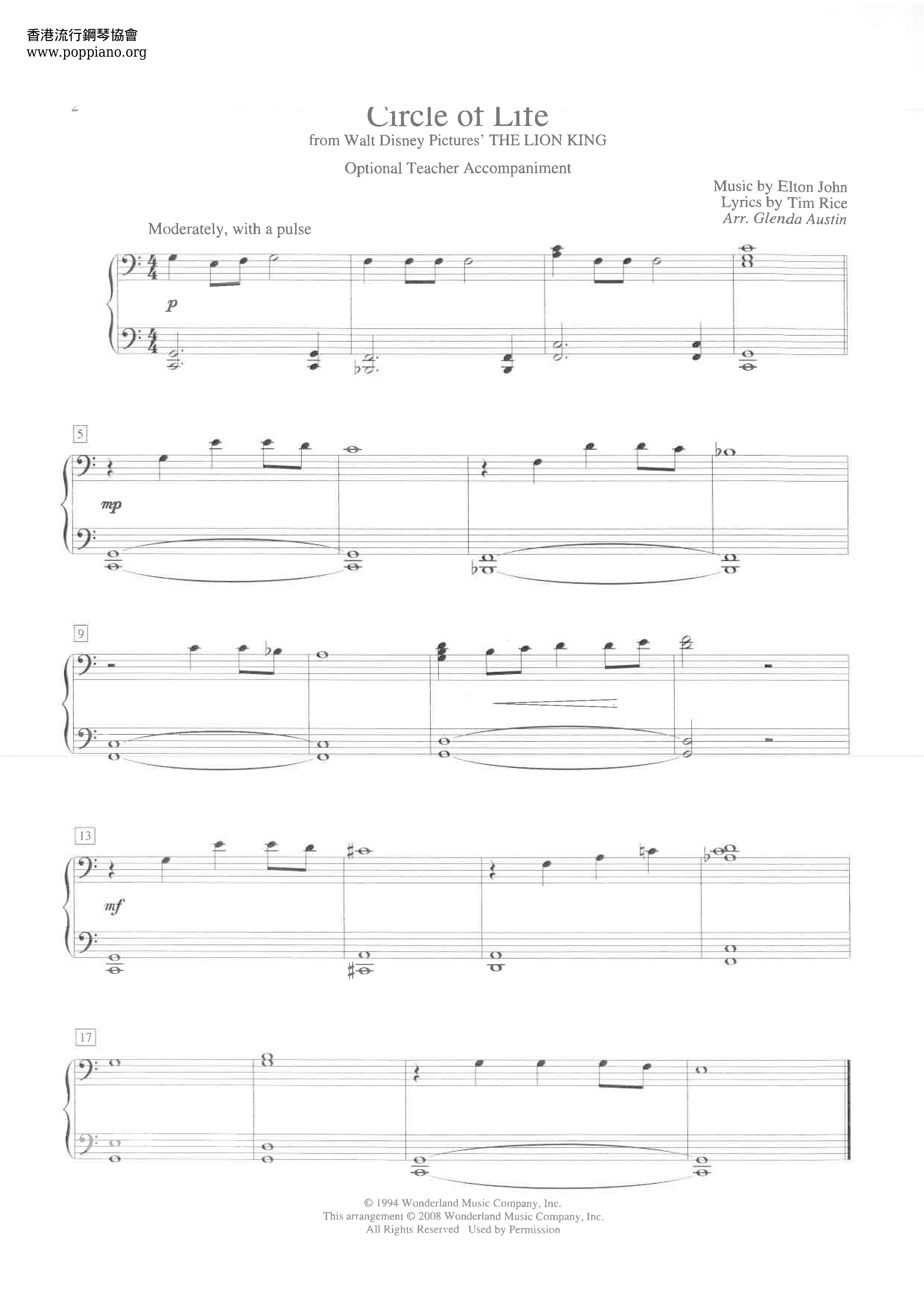 The Lion King - Circle Of Life Score