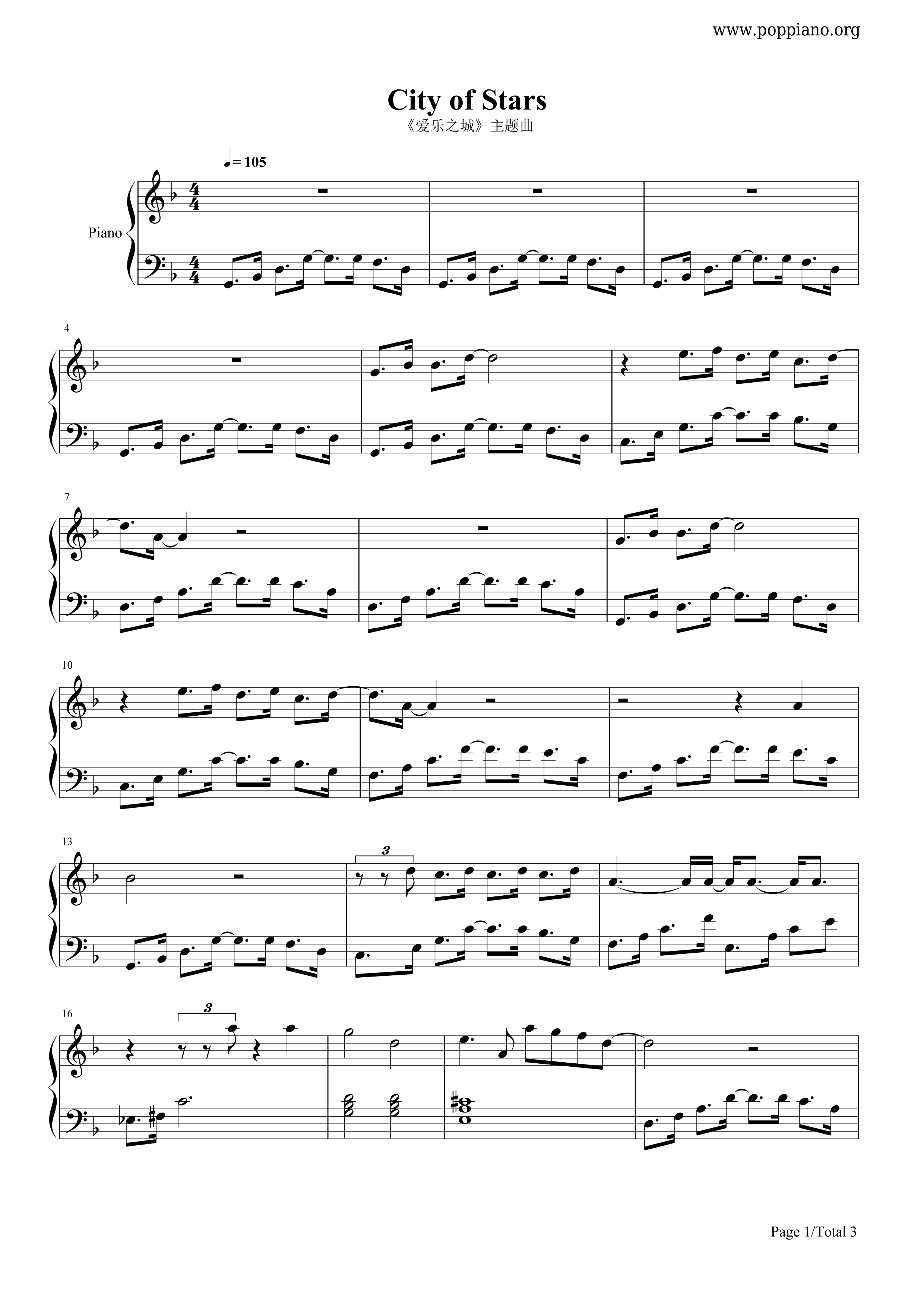 La La Land - City Of Stars Score