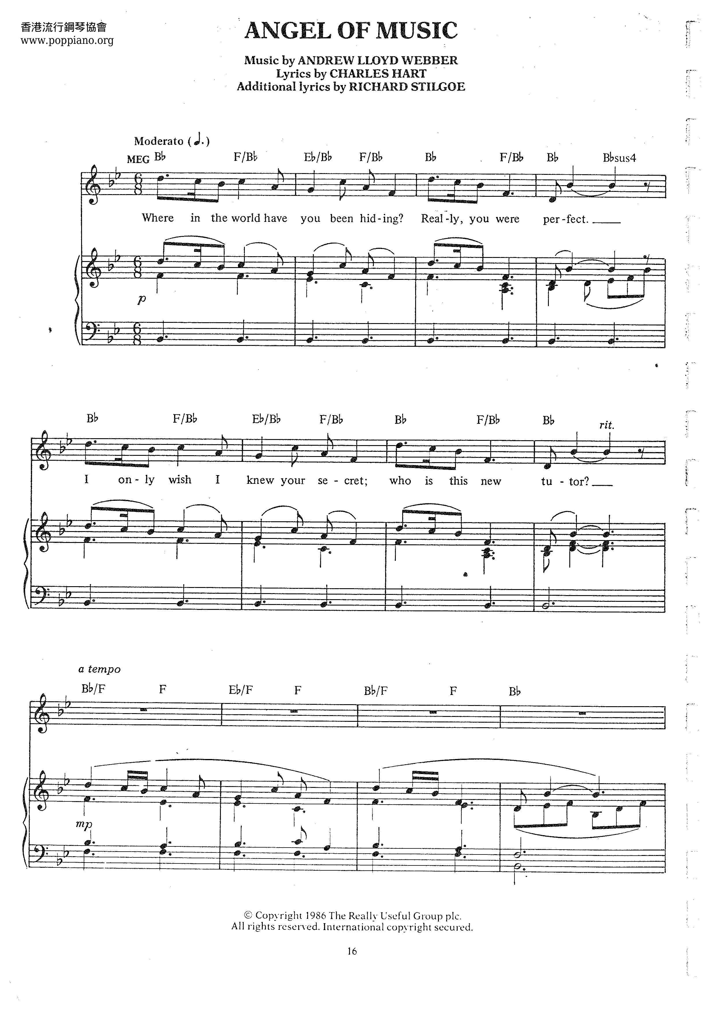 Angel Of Music Score