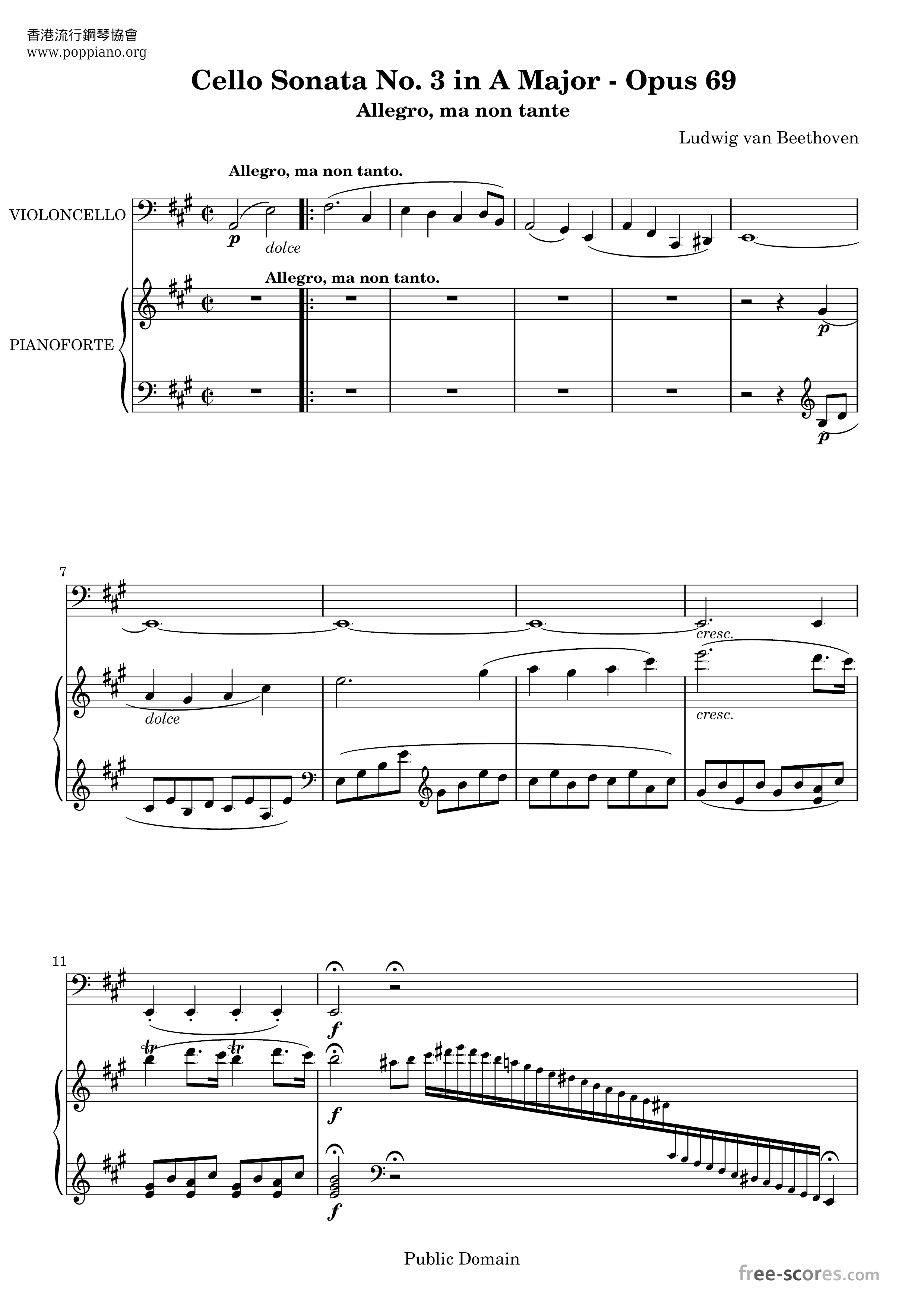 Cello Sonata No. 3 In A Major - Op. 69ピアノ譜