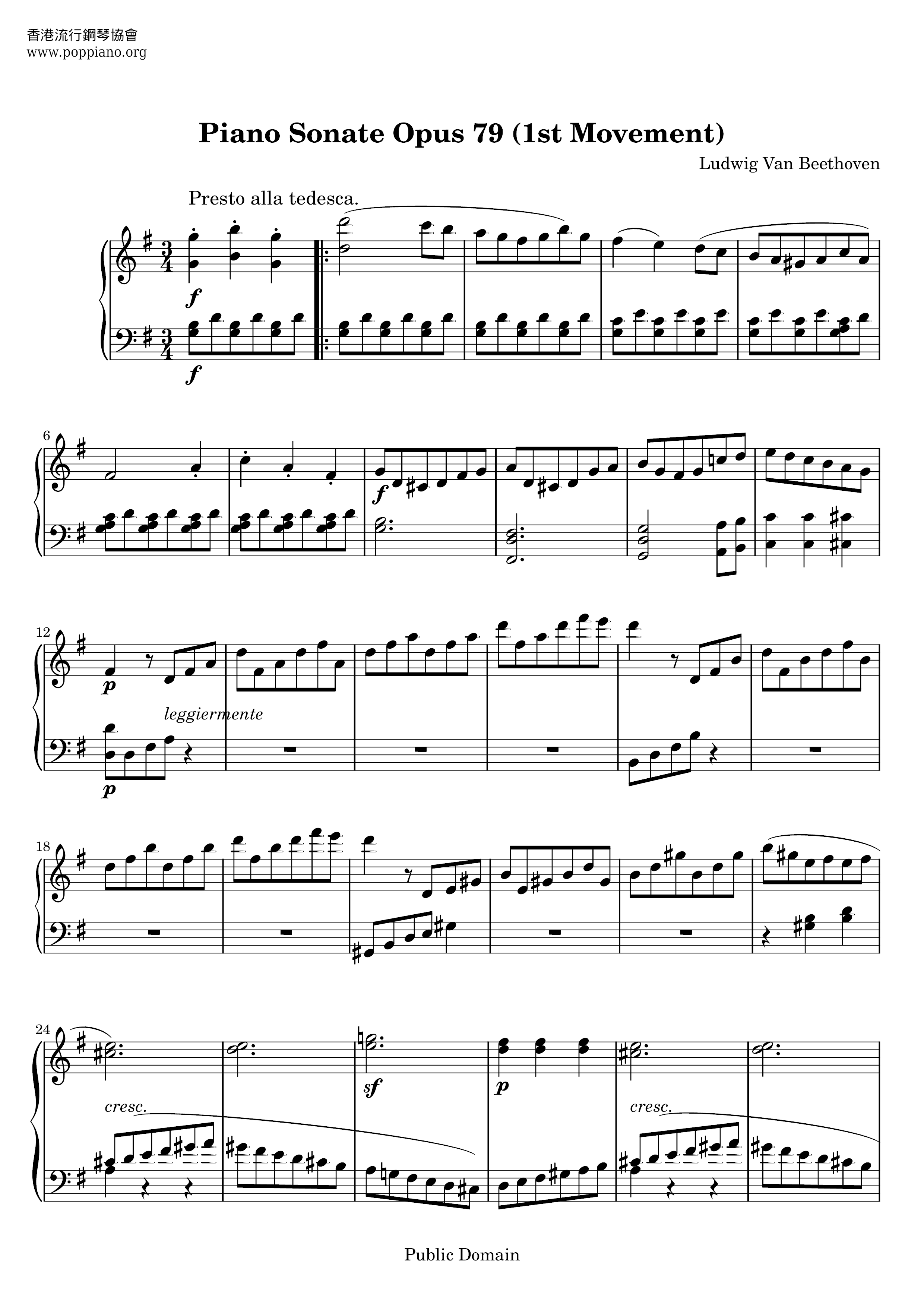 Piano Sonata Op. 79 1st Movt Score