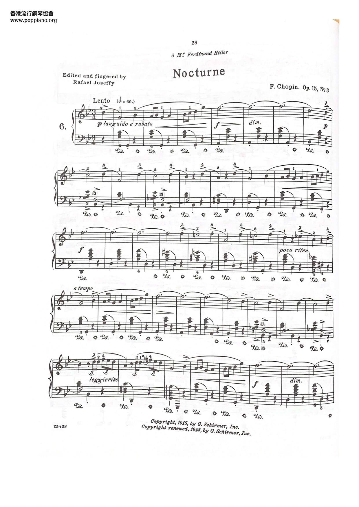 Nocturne Op. 15, No. 3琴譜