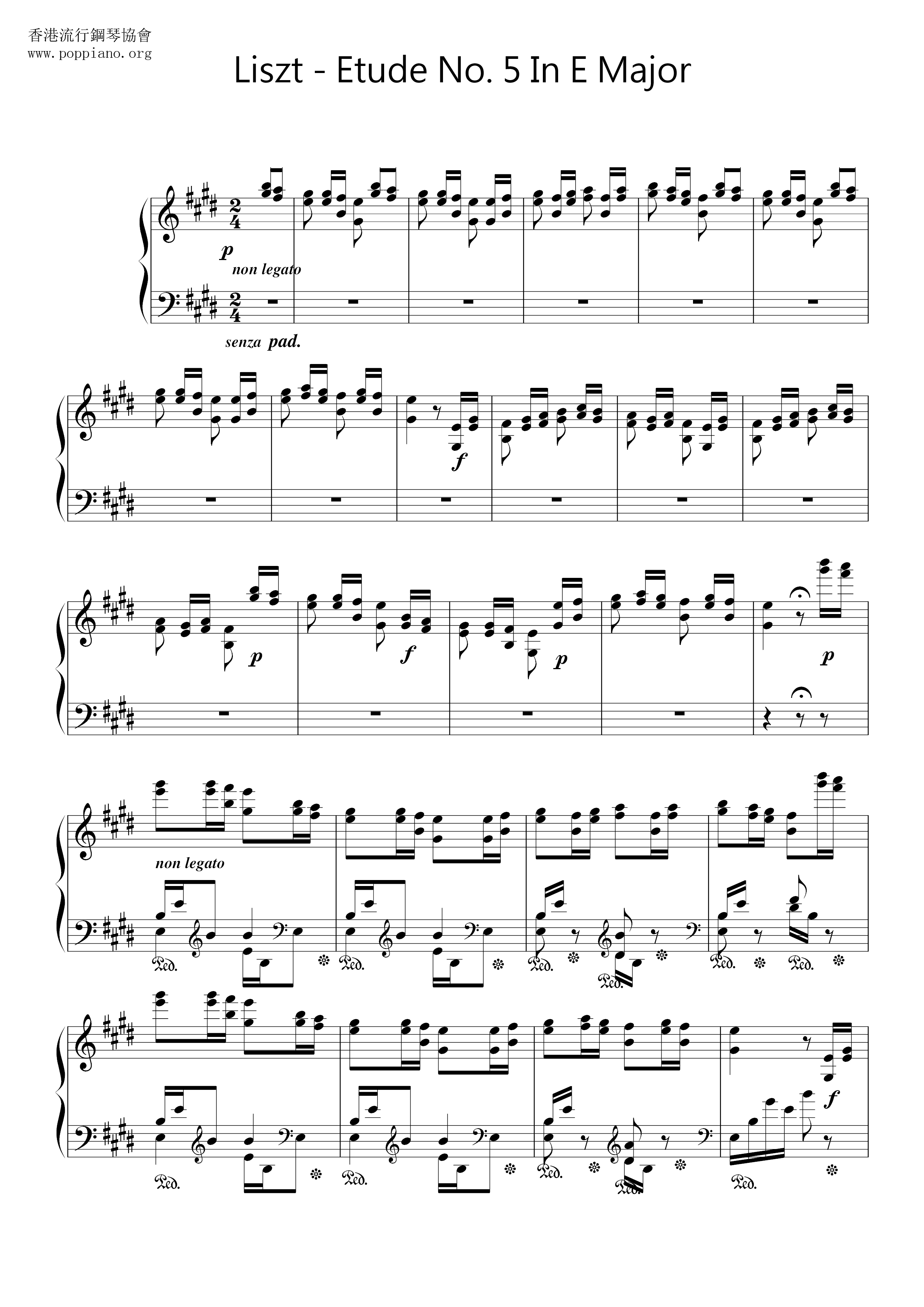 Etude No. 5 in E Major, La Chasse 狩獵琴譜