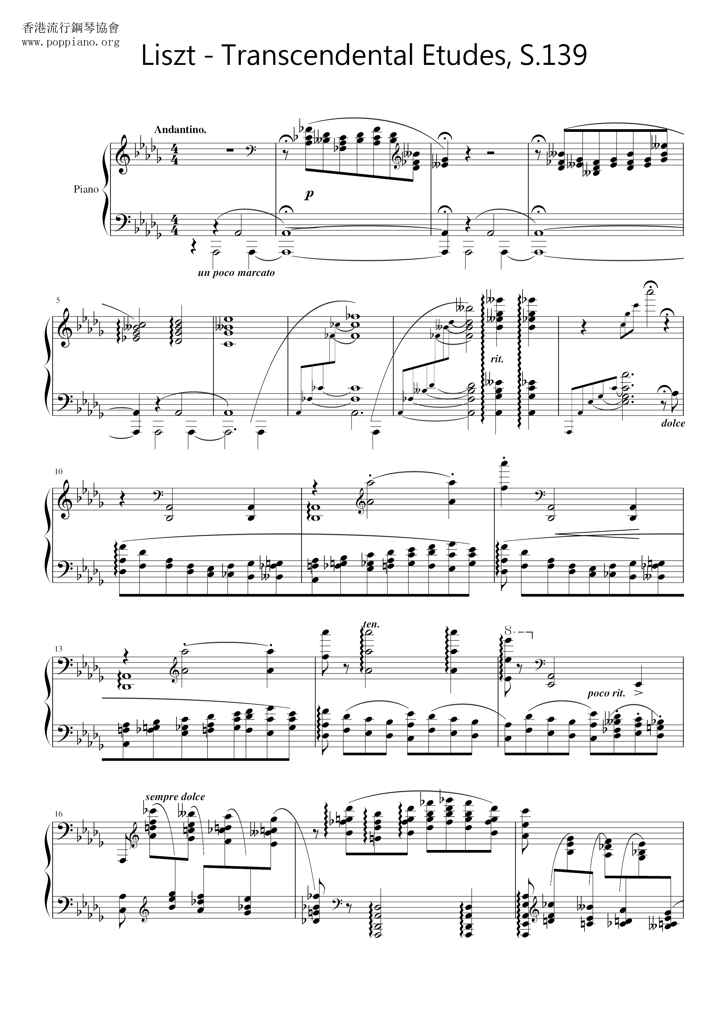 Transcendental Etudes, S. 139 - 11 夜之和諧ピアノ譜