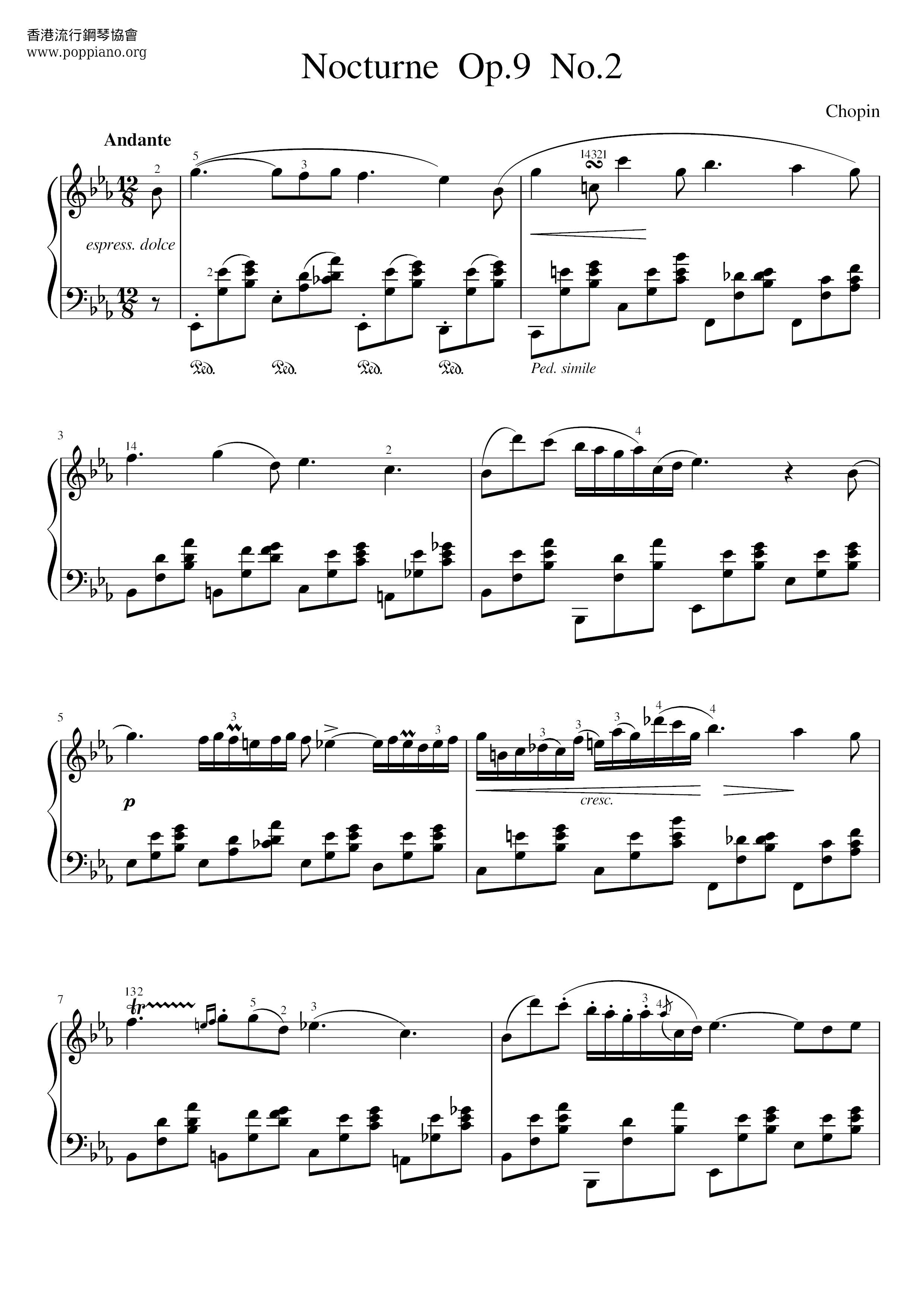Nocturne No. 2 in E-Flat Major, Op. 9 No. 2琴譜