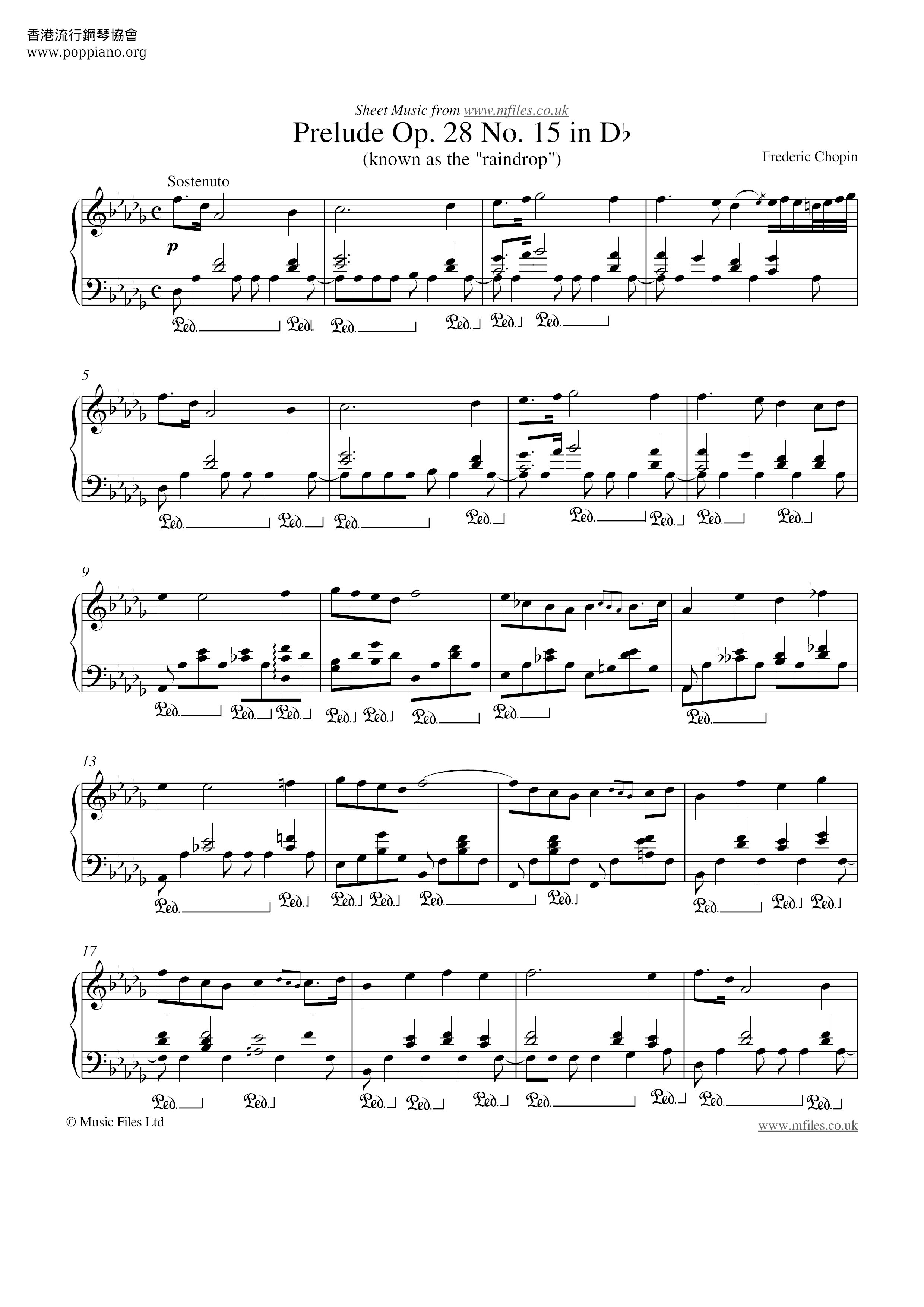 Op. 28, Prelude No. 15 Raindrop 雨滴前奏曲 Score