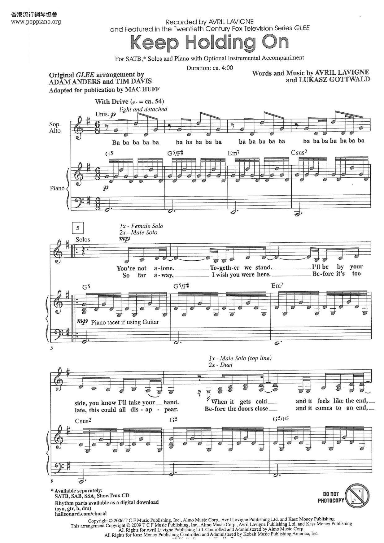 Keep Holding On Score