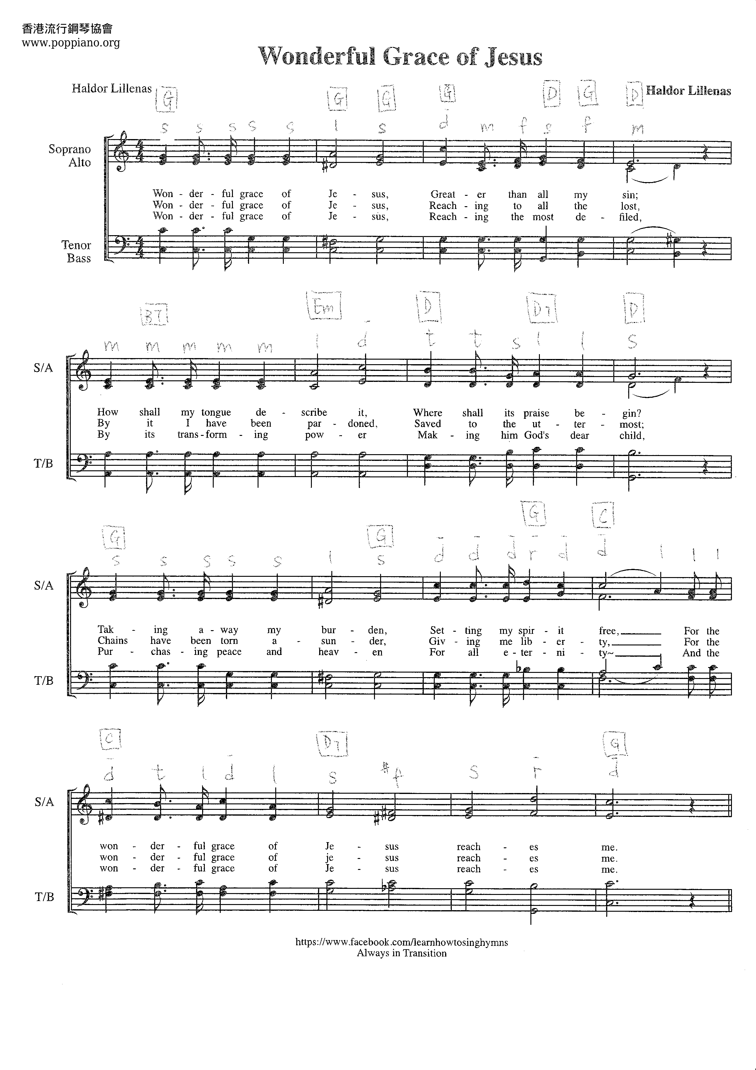 Wonderful Grace Of Jesus Score