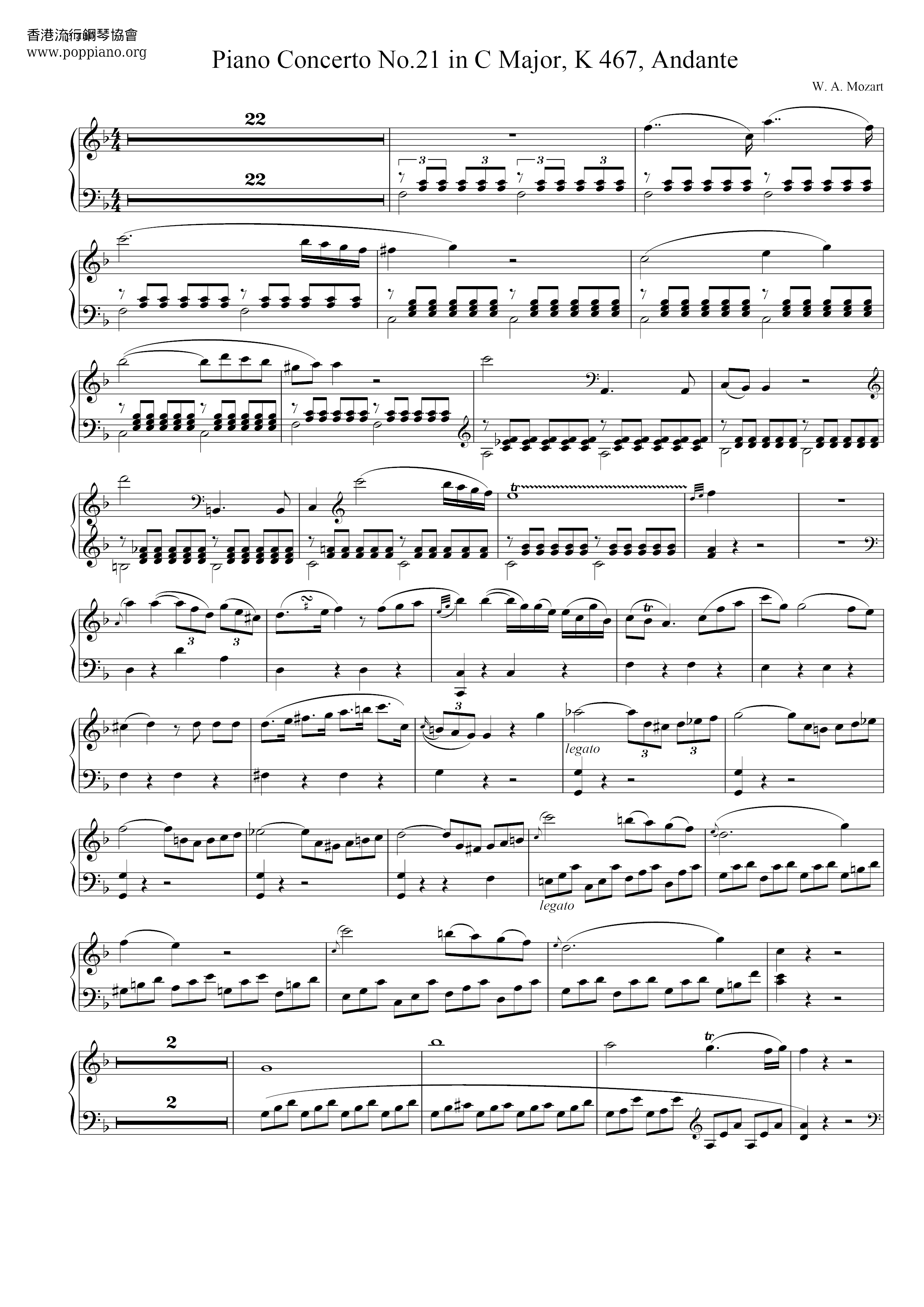 Piano Concerto No.21 In C Major, K467ピアノ譜