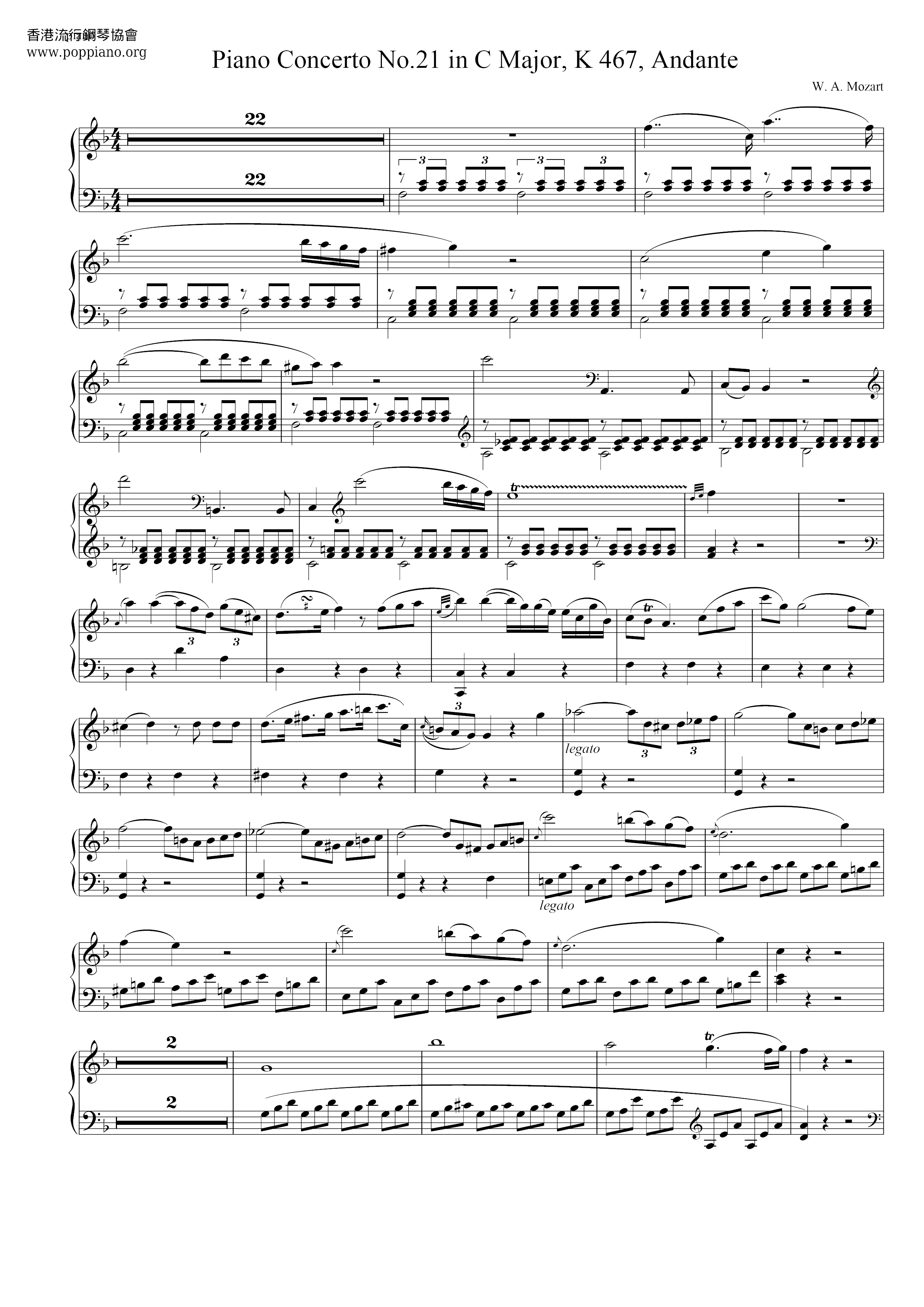 Piano Concerto No.21 In C Major, K467 Score