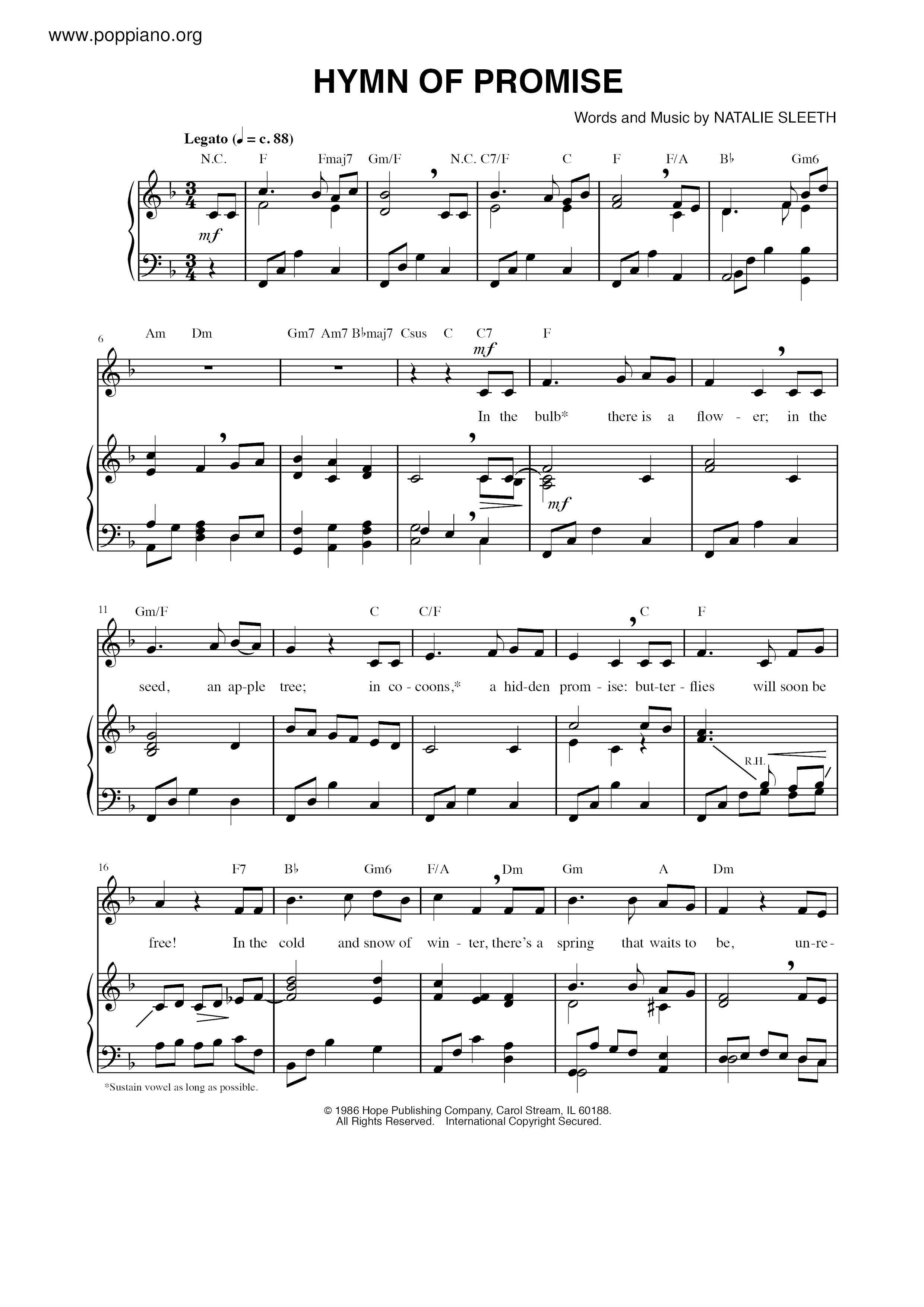 Hymn Of Promise琴谱