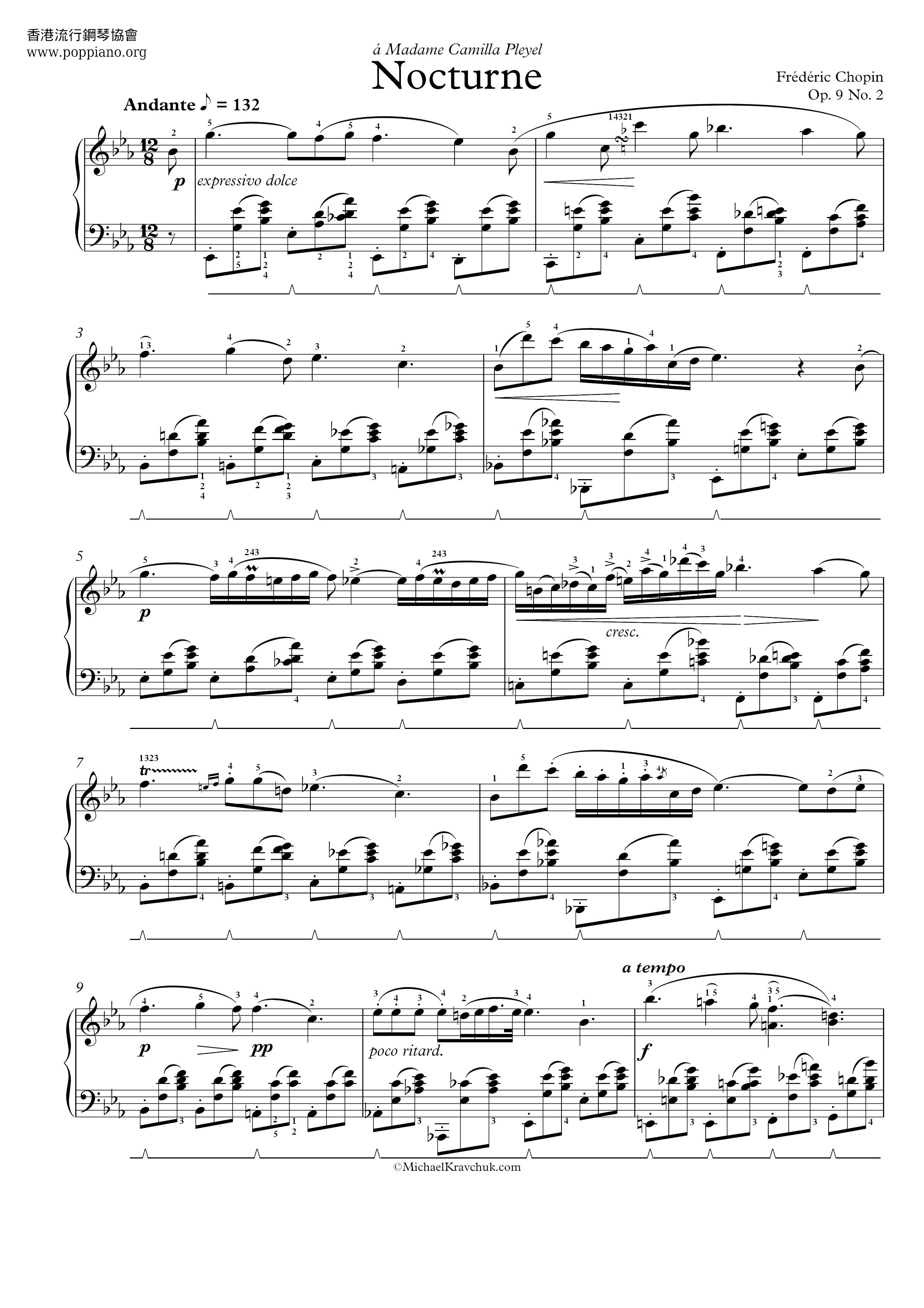 Nocturne Op.9 No.2 In E Flat Major Score