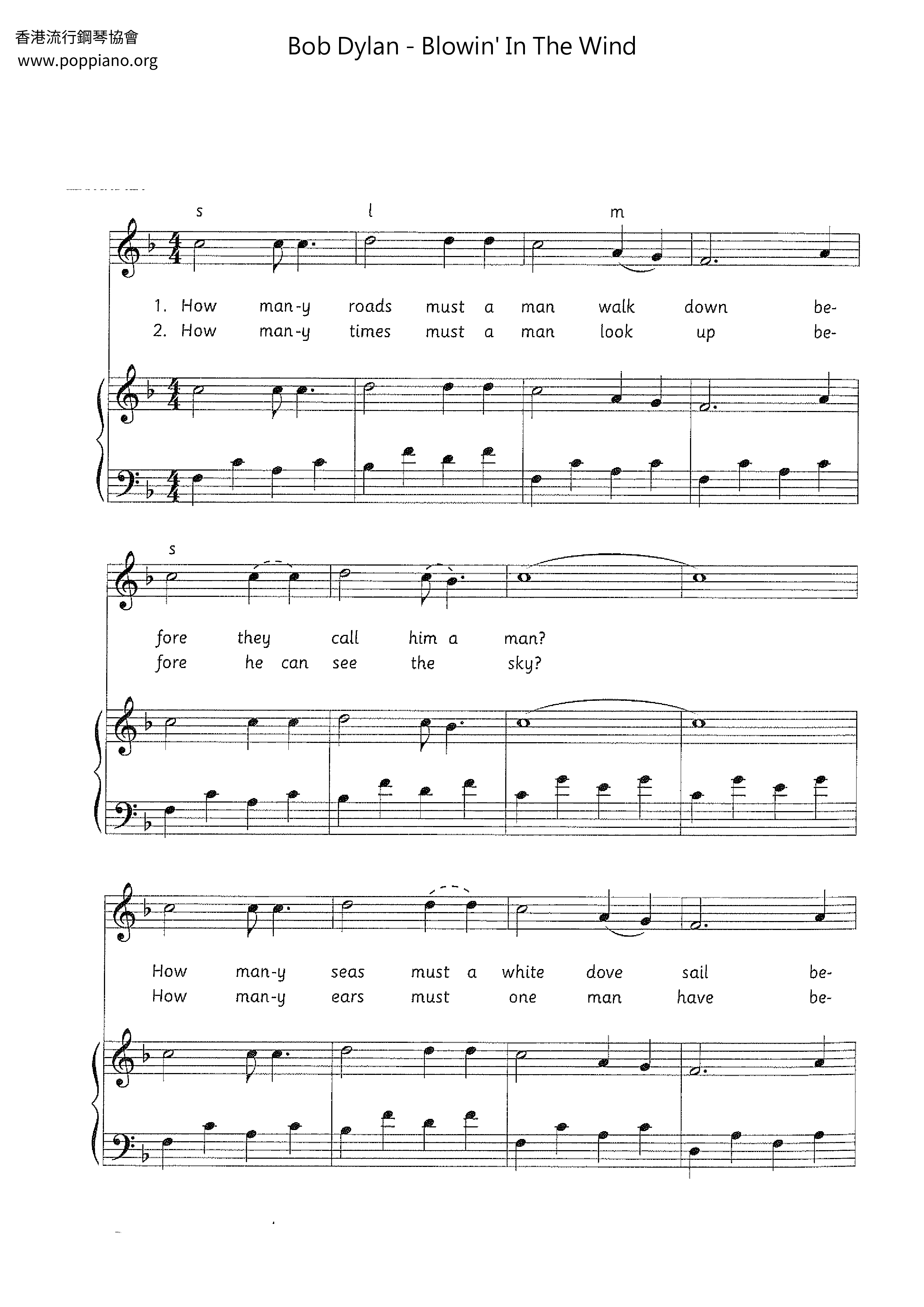 Blowin 'In The Wind Score