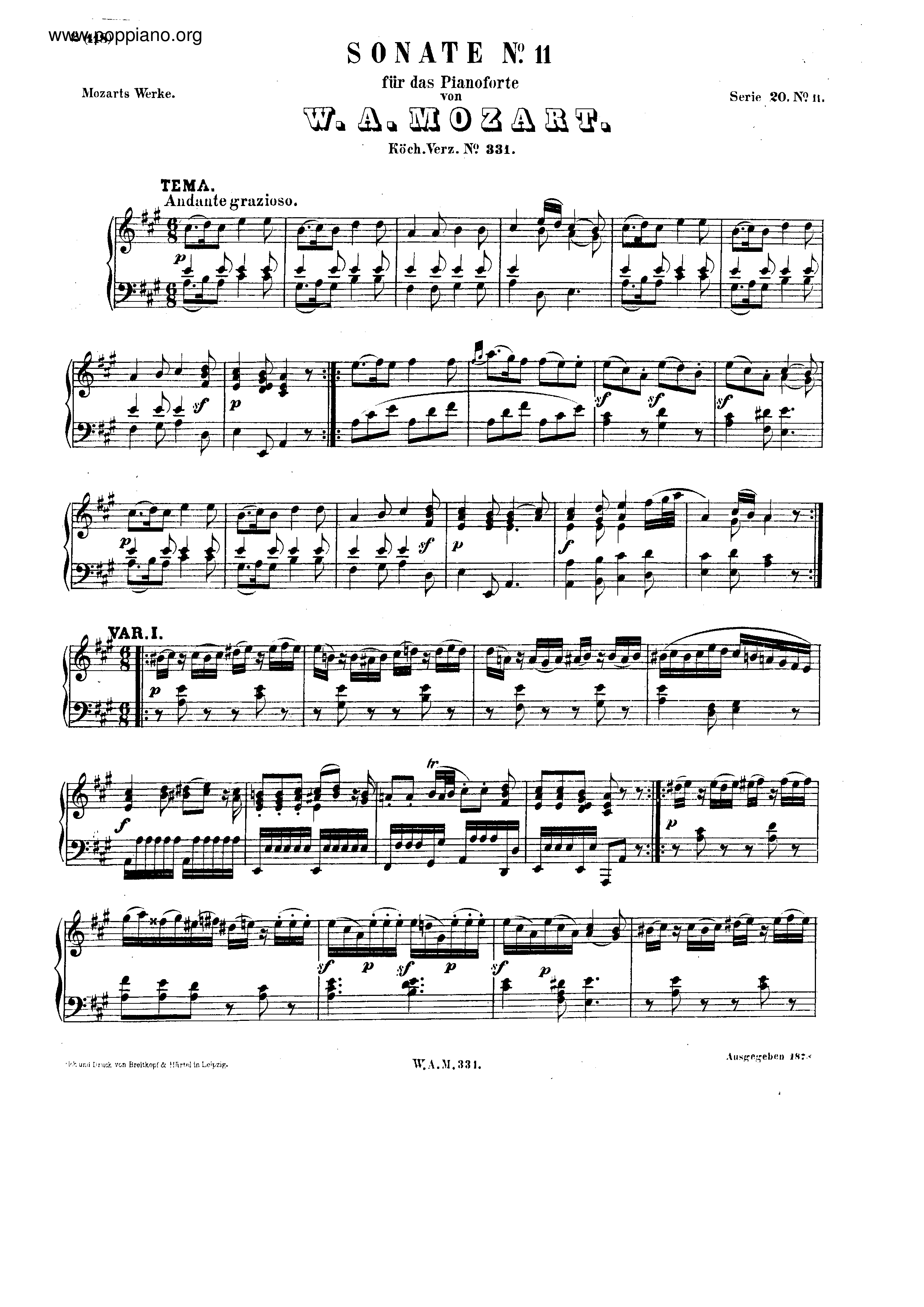 Rondo Alla Turca K331 Turkish March Score