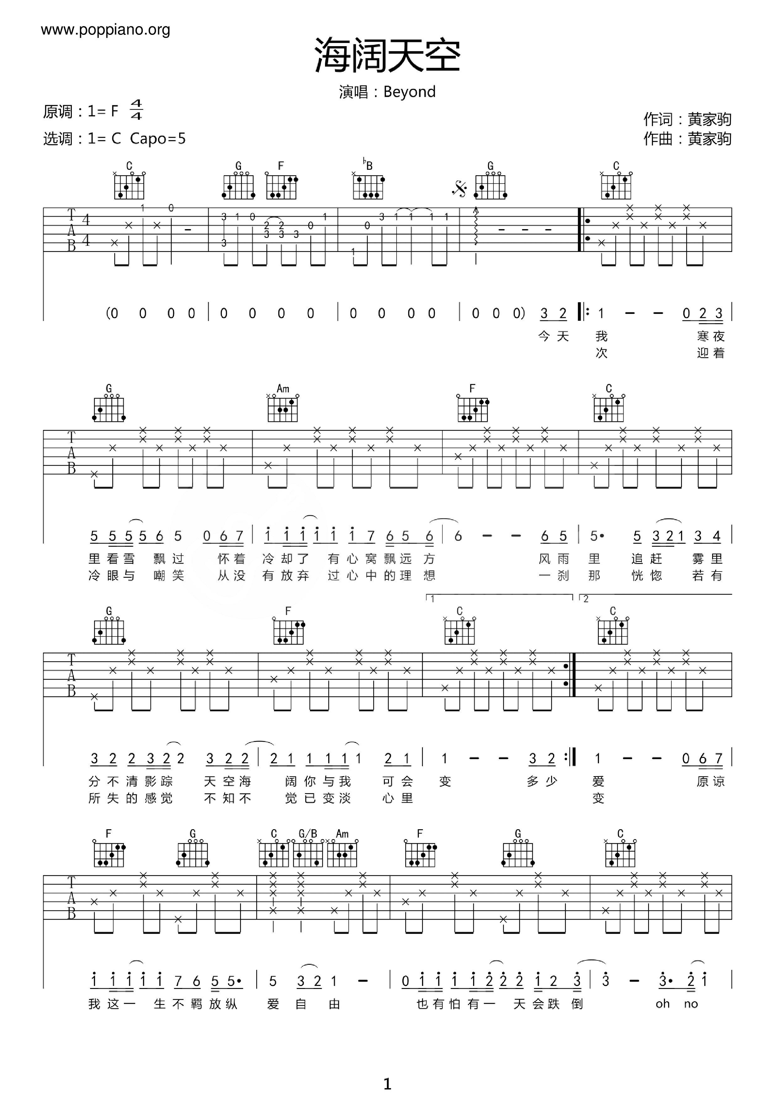 海闊天空ピアノ譜