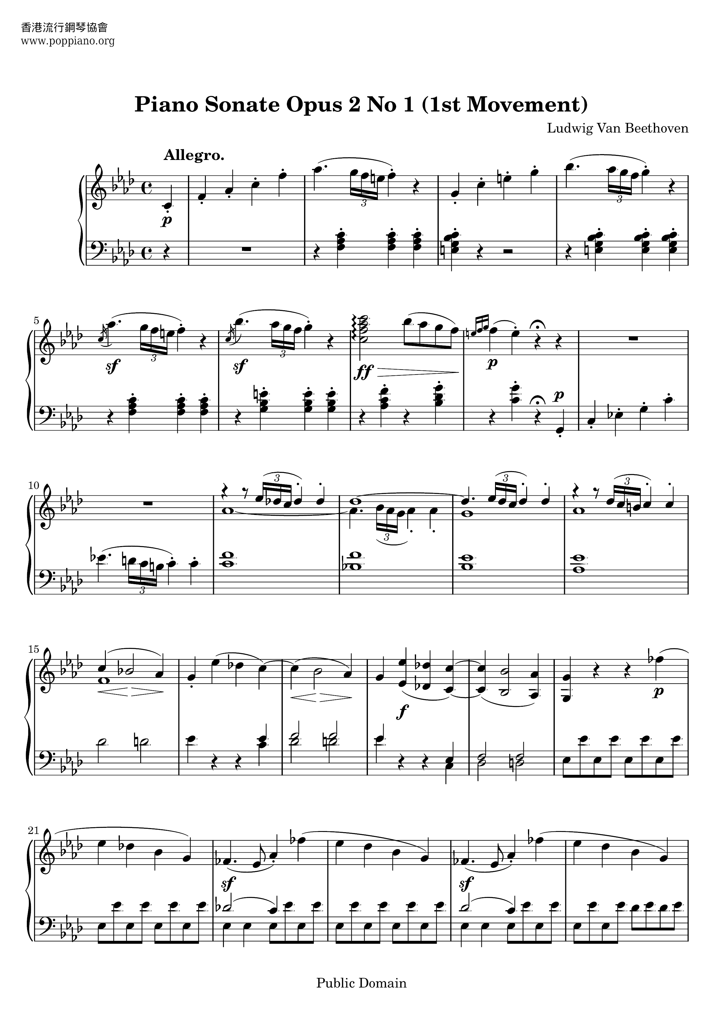 Piano Sonata Op. 2 No. 1琴譜