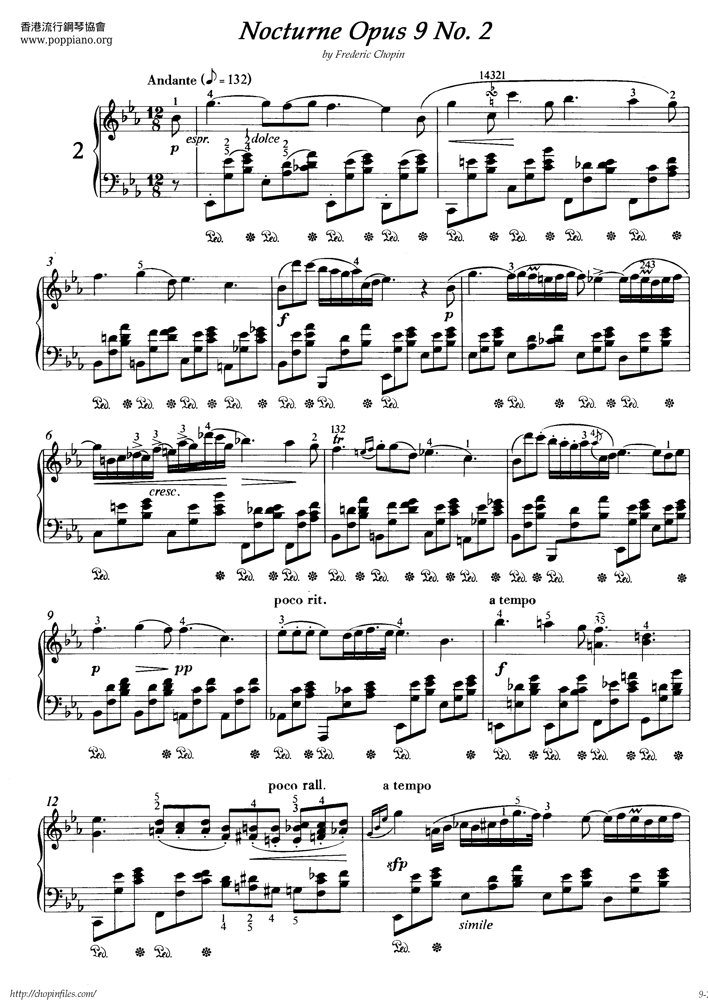 Nocturne Op.9 No.2 In E Flat Major Score