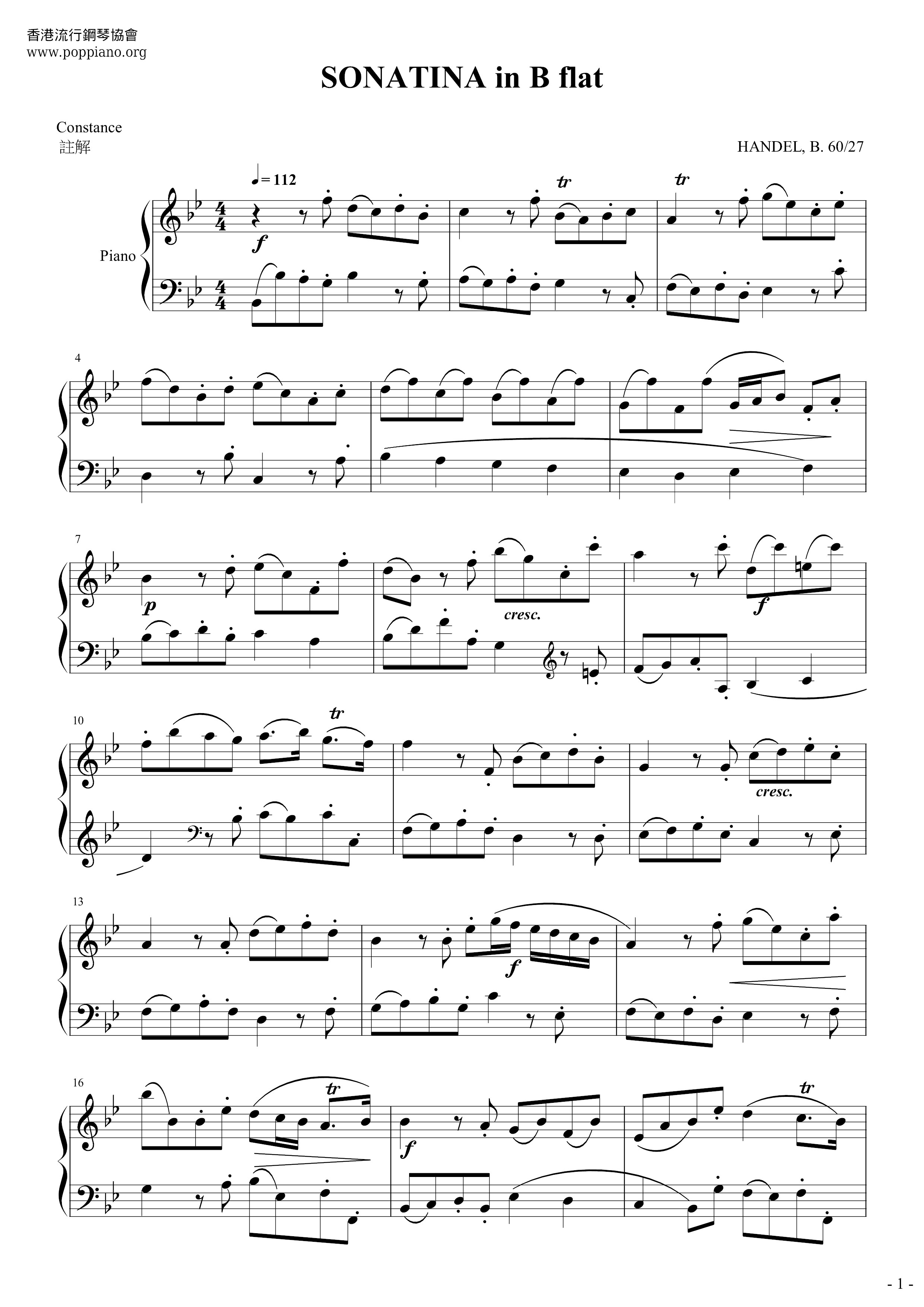 Sonatina In B Flat Score