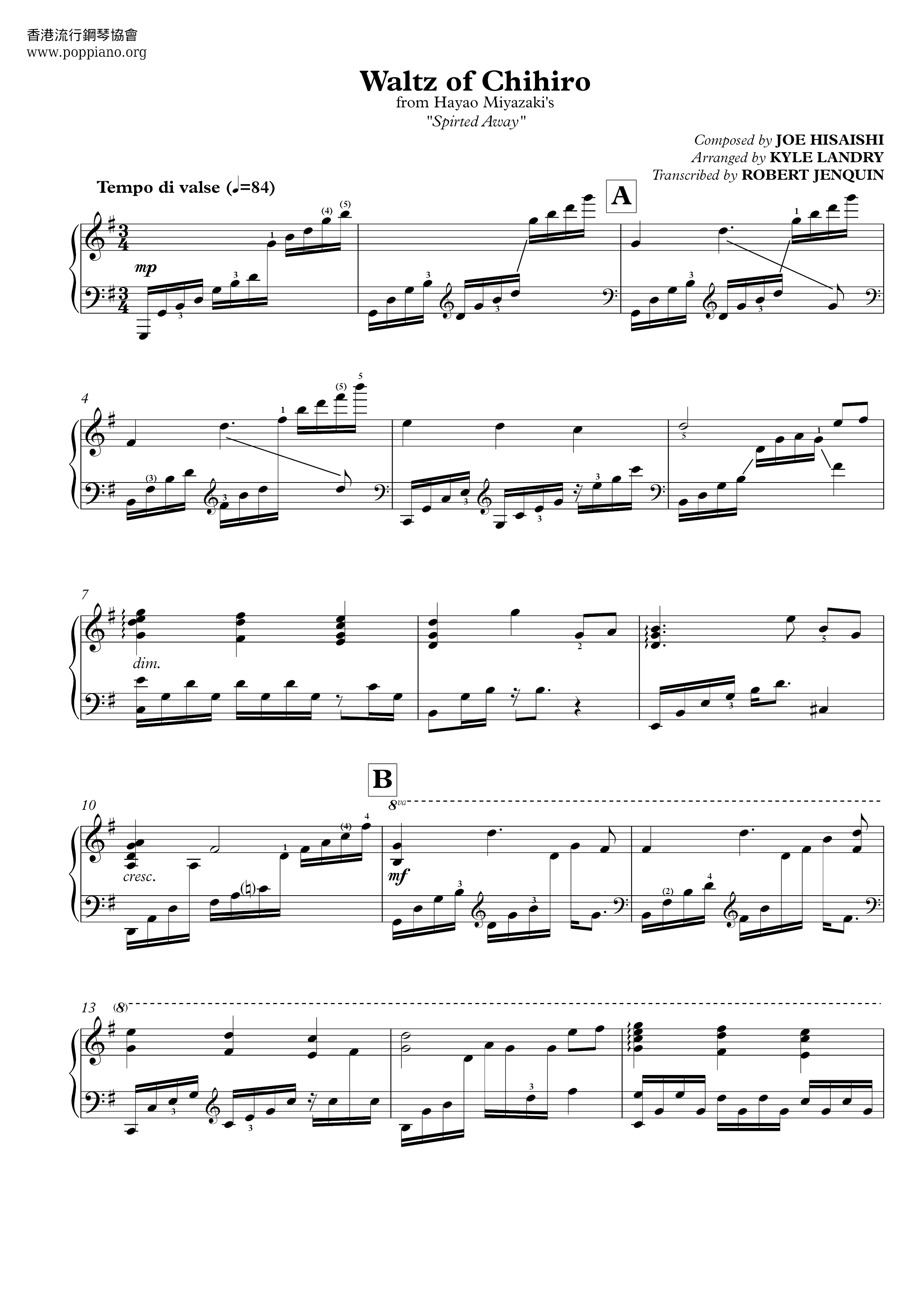 Spirited Away - Waltz Of Chihiro Score