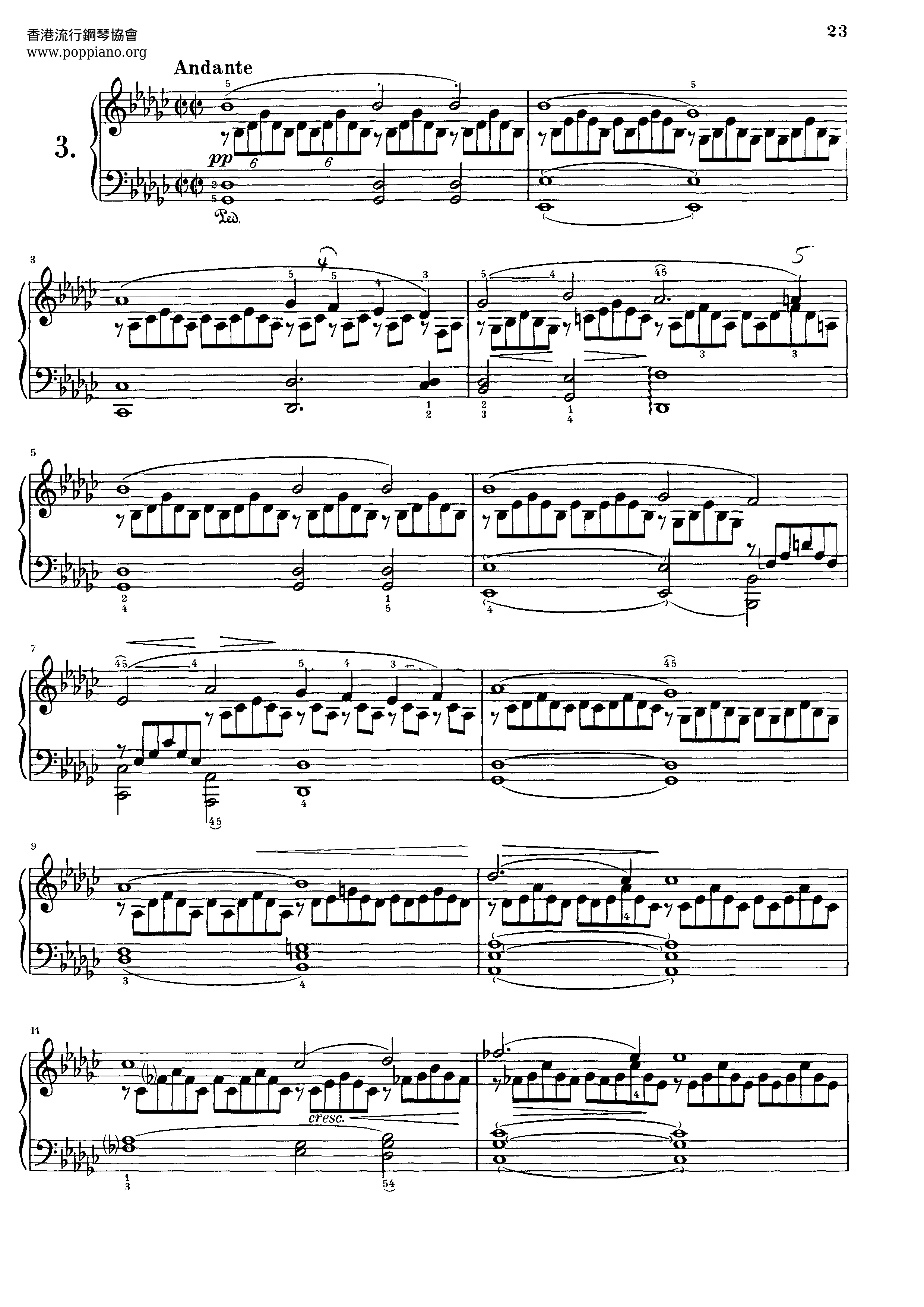 Impromptu in G-Flat Major, Op. 90, No. 3 Score