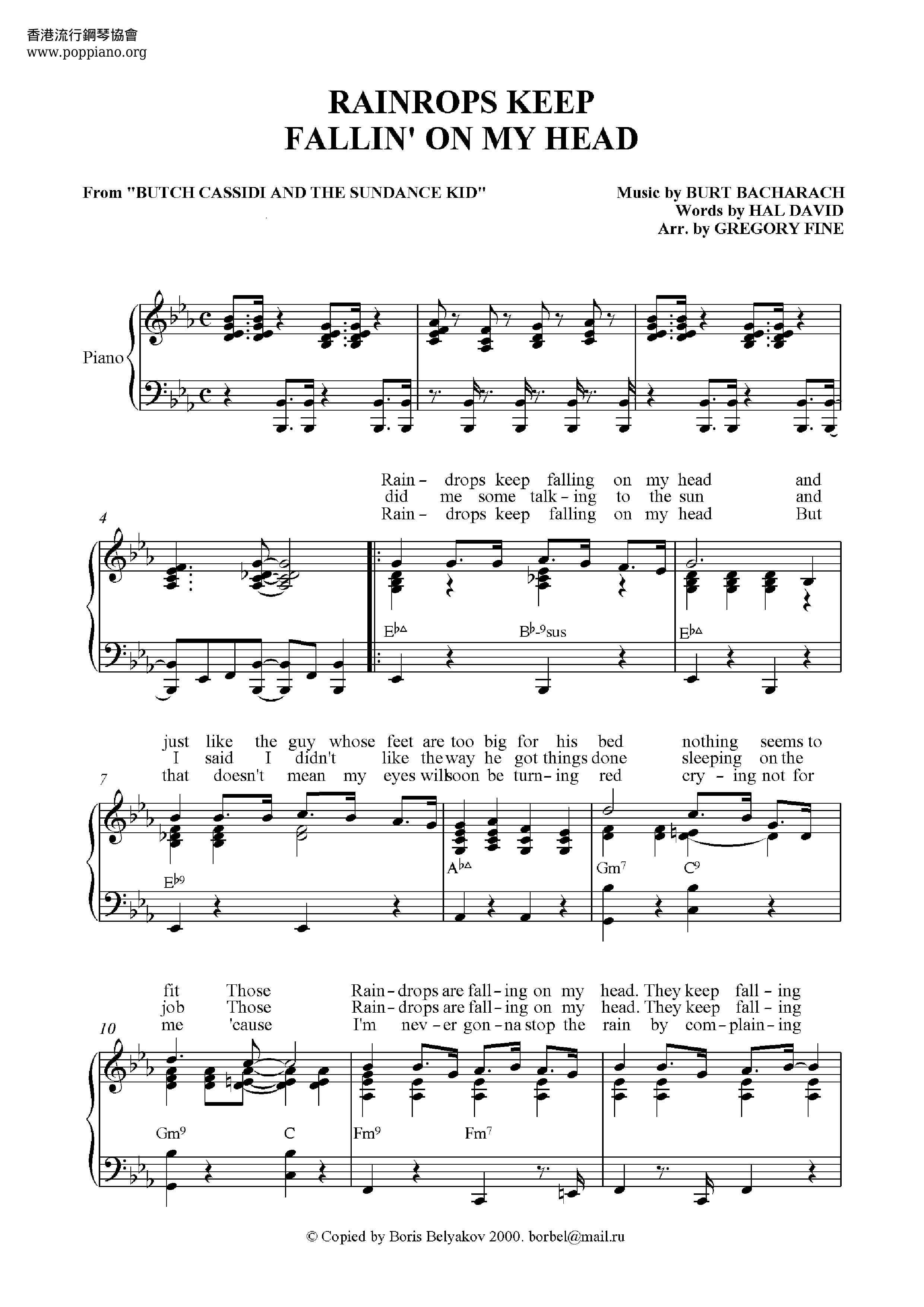 B j thomas rain drops keep falling on my head pdf 
