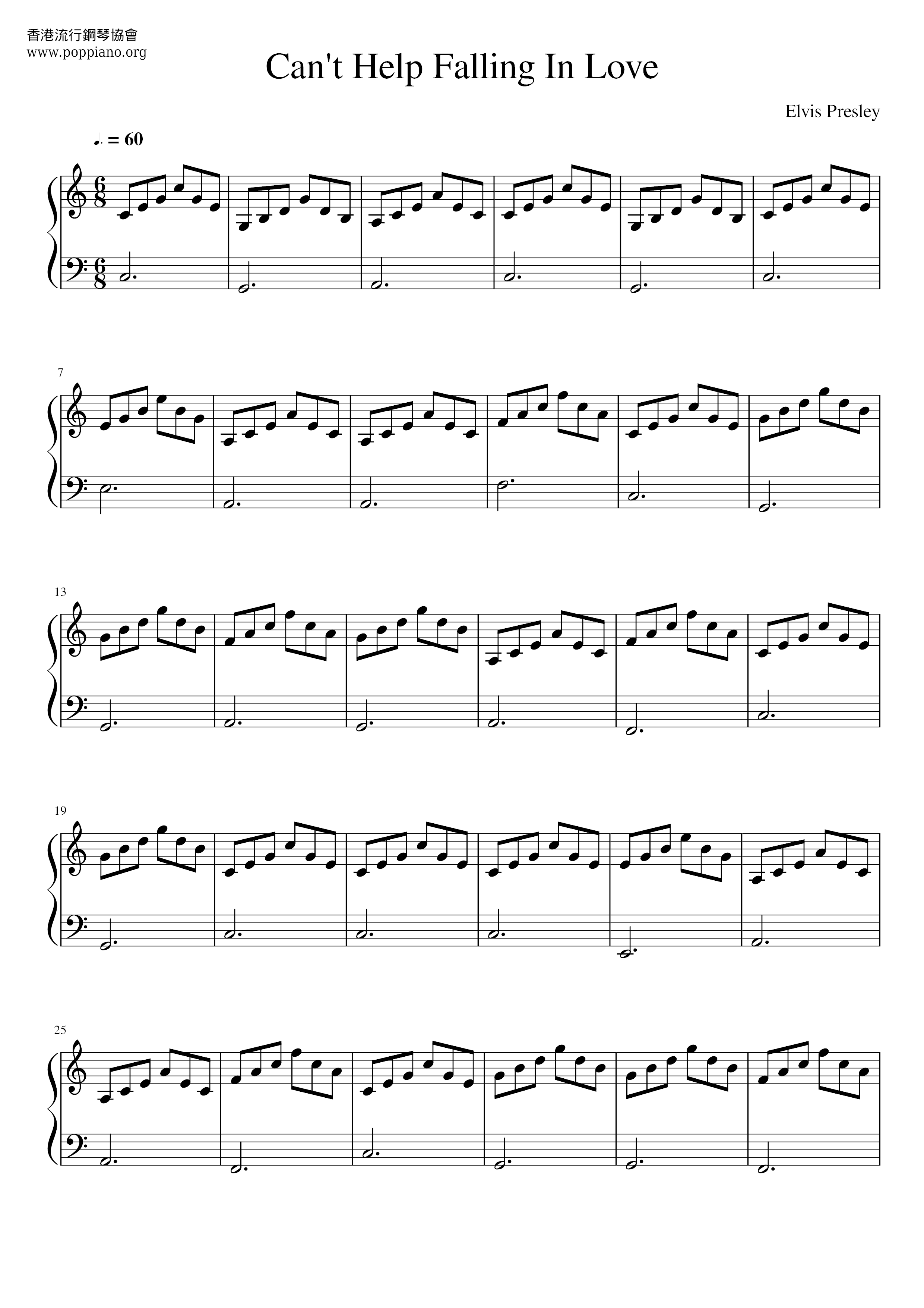 Can't Help Falling In Love Score