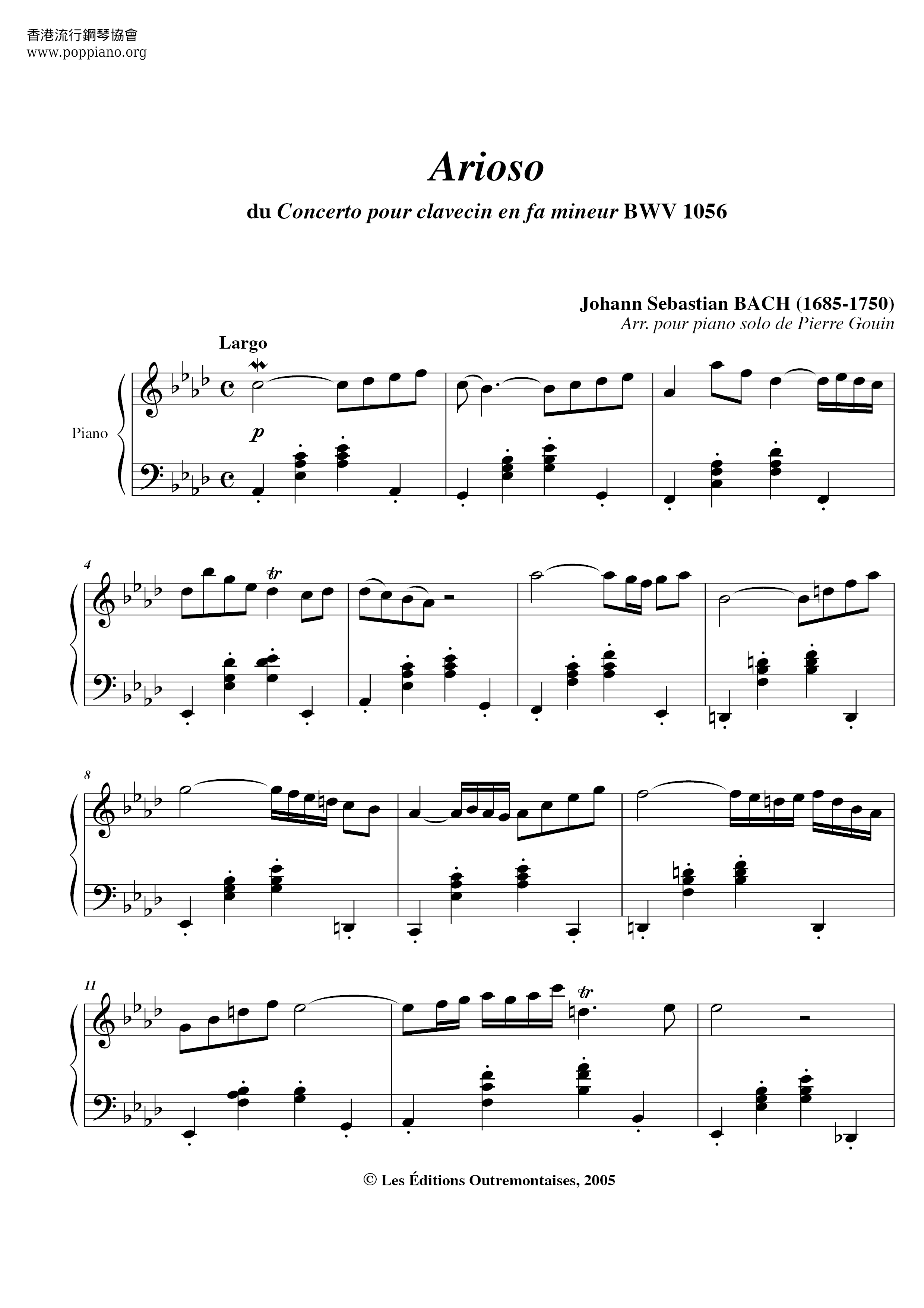 Harpsichord Concerto No.5 in F minor, BWV 1056琴譜