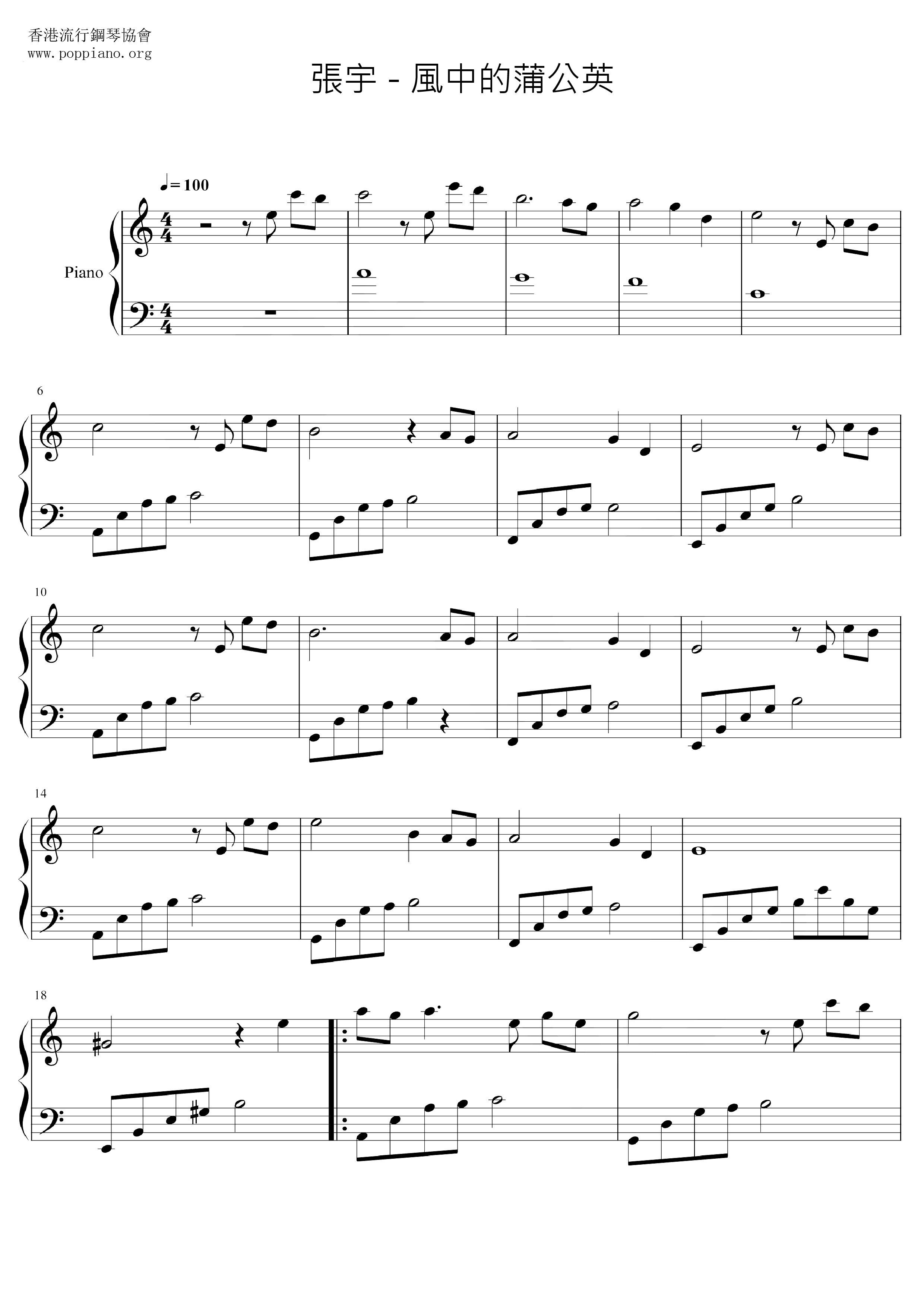 Dandelion In The Wind Score